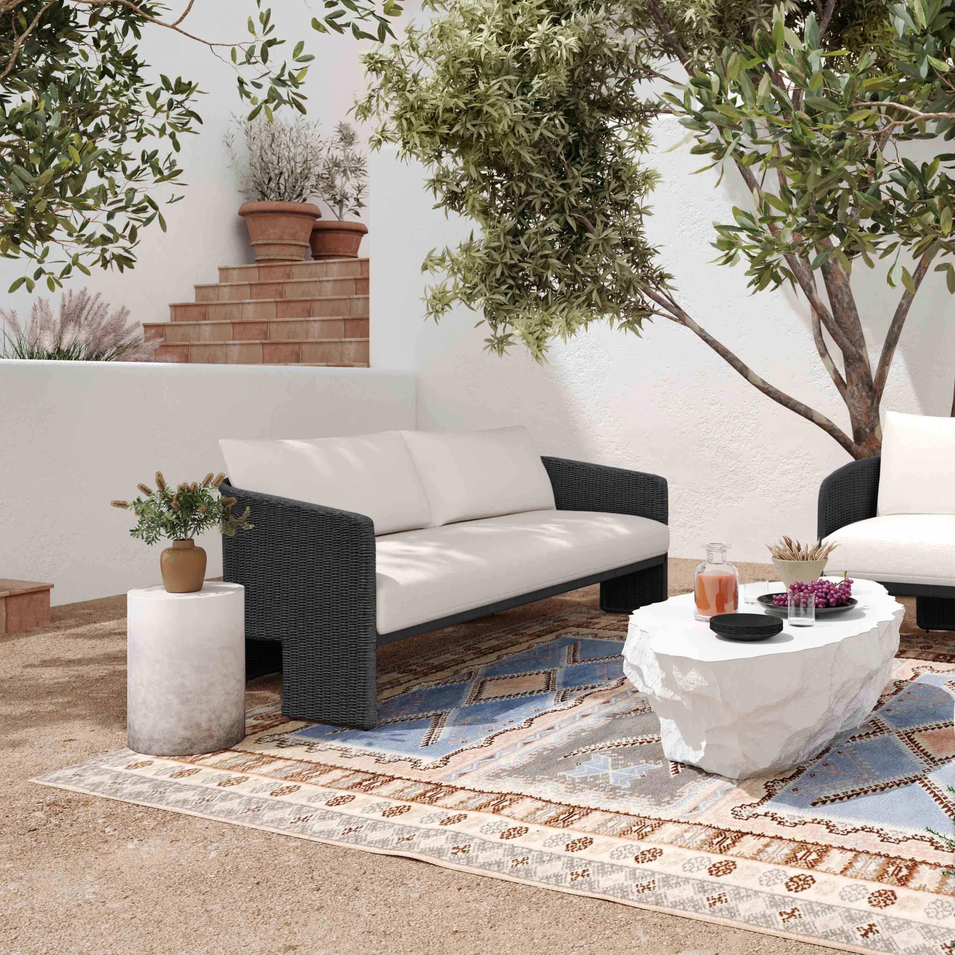 Alexa 80" Rattan Performance Fabric Outdoor Sofa - Image 2