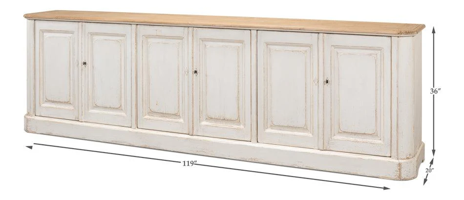6 Door Antique Whitewash Sideboard - Image 7