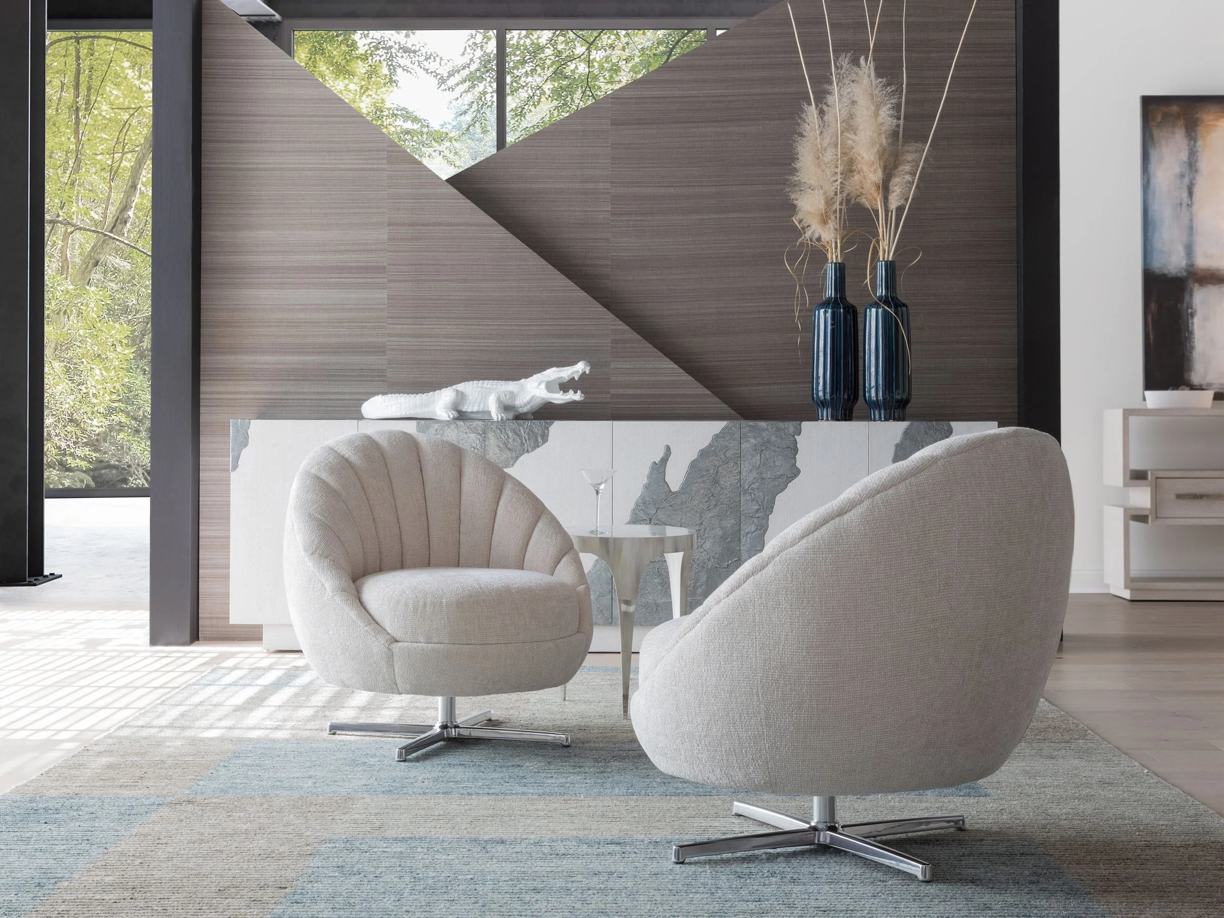Lucille Upholstered Swivel Chair (Polished Chrome) - Image 3