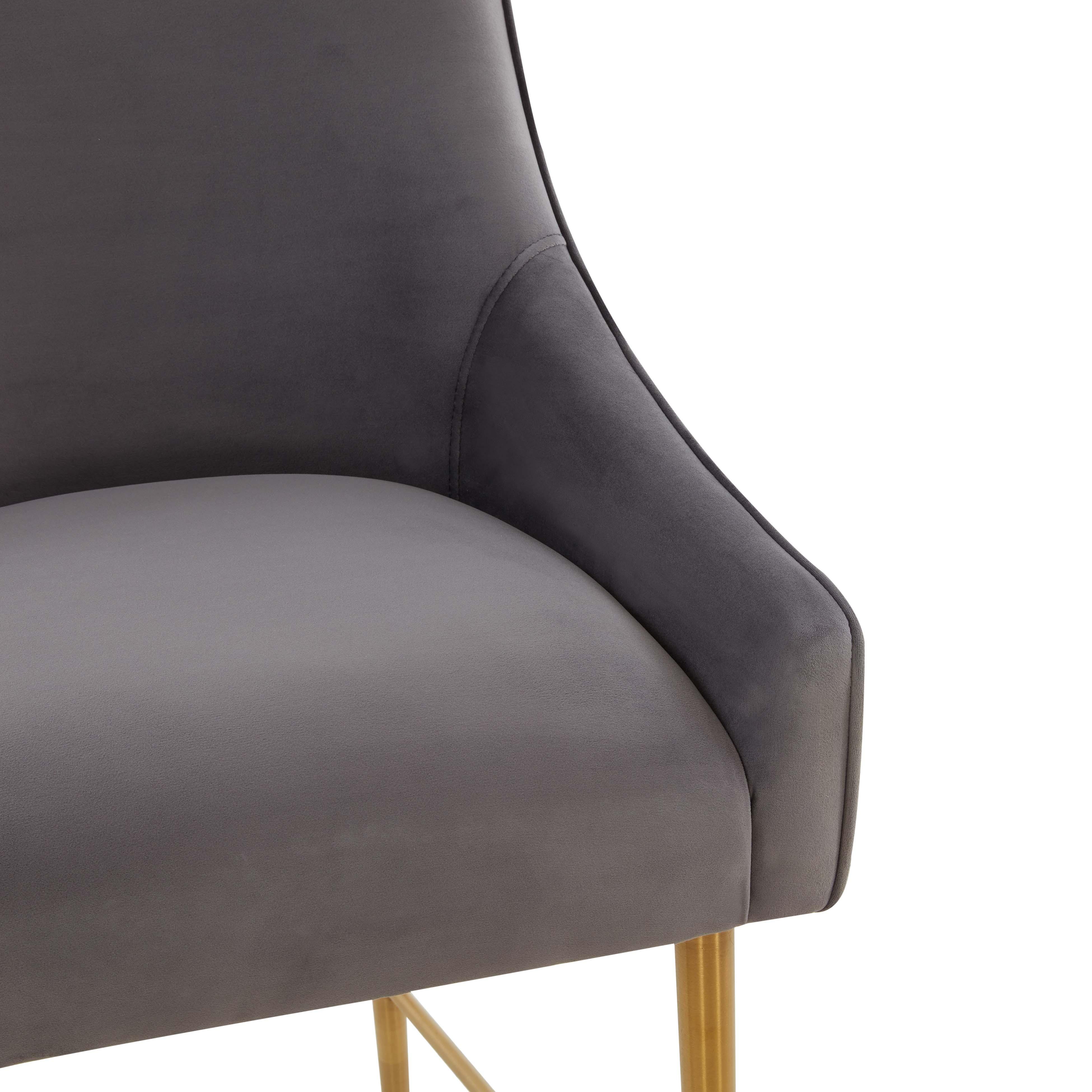 Beatrix Dark Grey Velvet Bar Stool - Gold Legs - Image 5