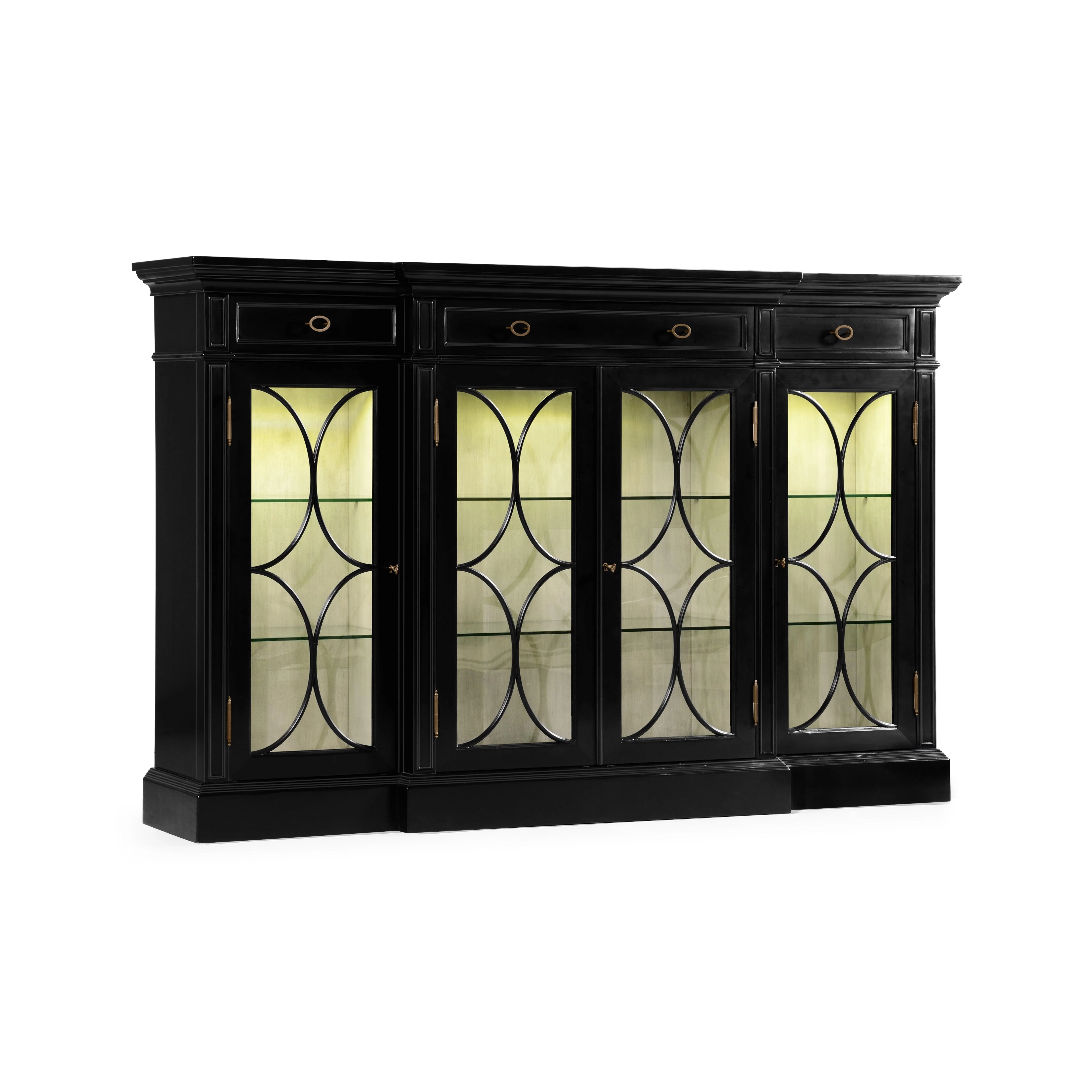 Traditional Four Door Breakfront Display Cabinet