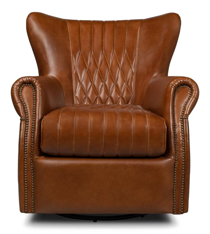 Bugatti Leather Swivel Chair - Image 3