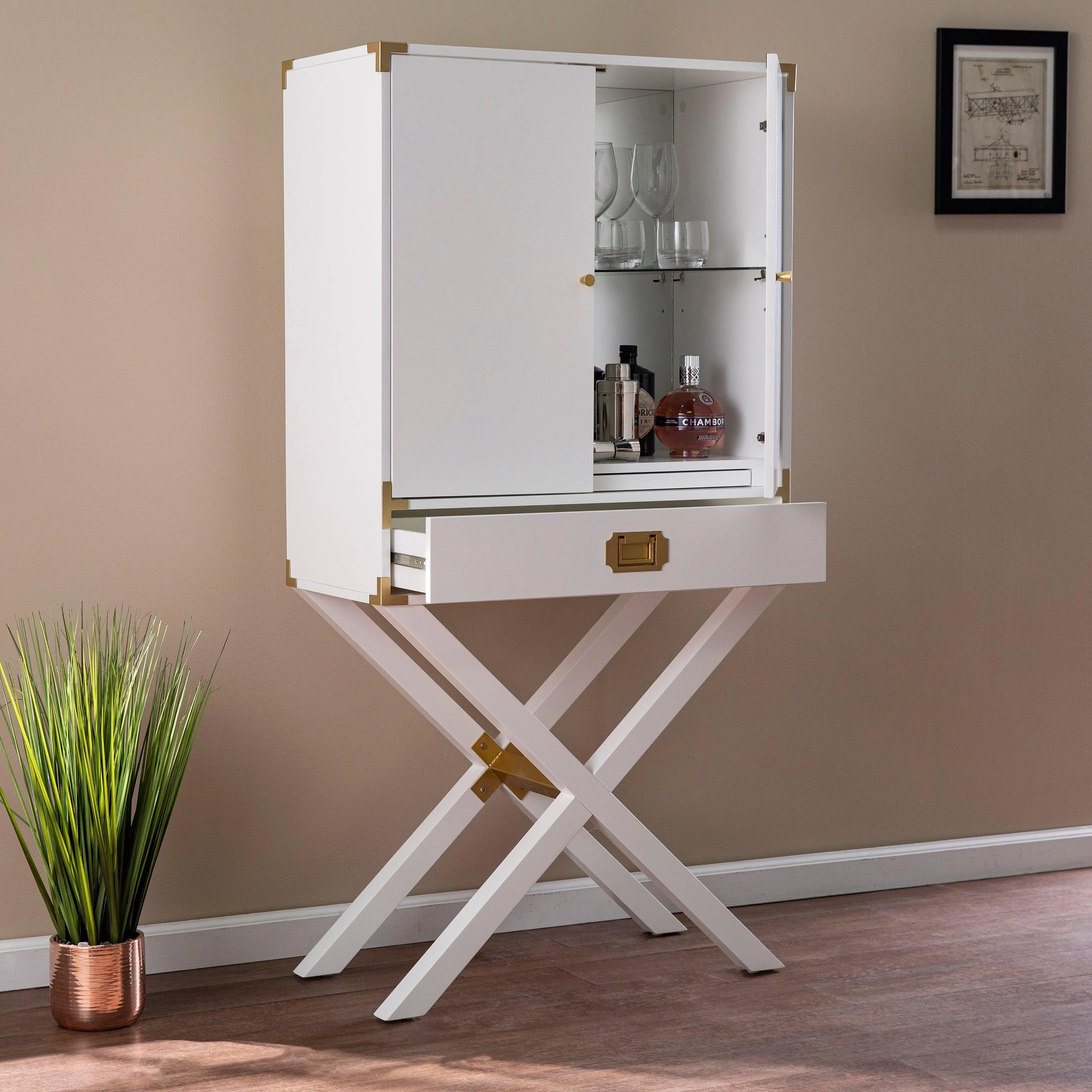 Campaign Tall Bar Cabinet w/ Storage - Image 7