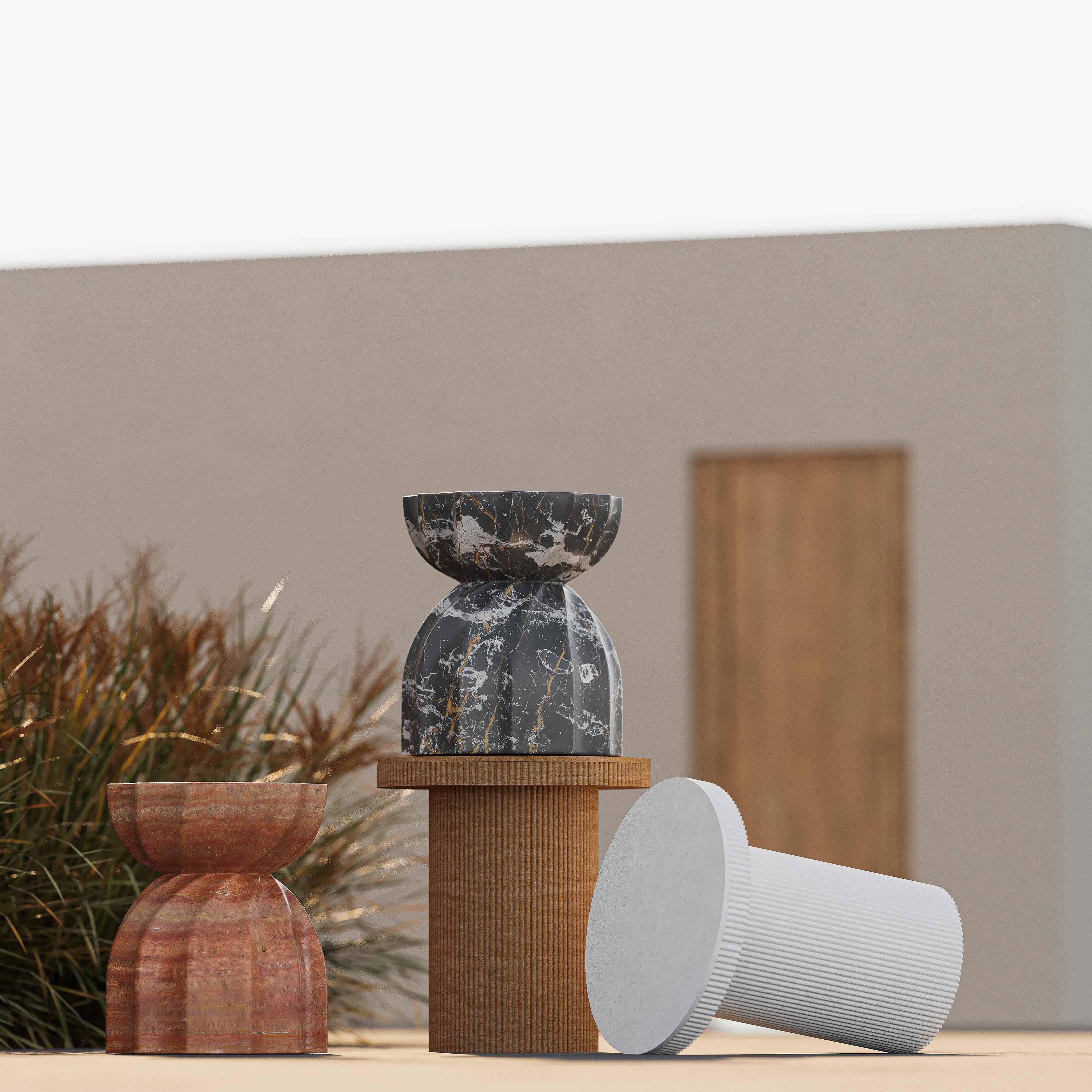 Darcy Faux Travertine Concrete Side Table - Image 2
