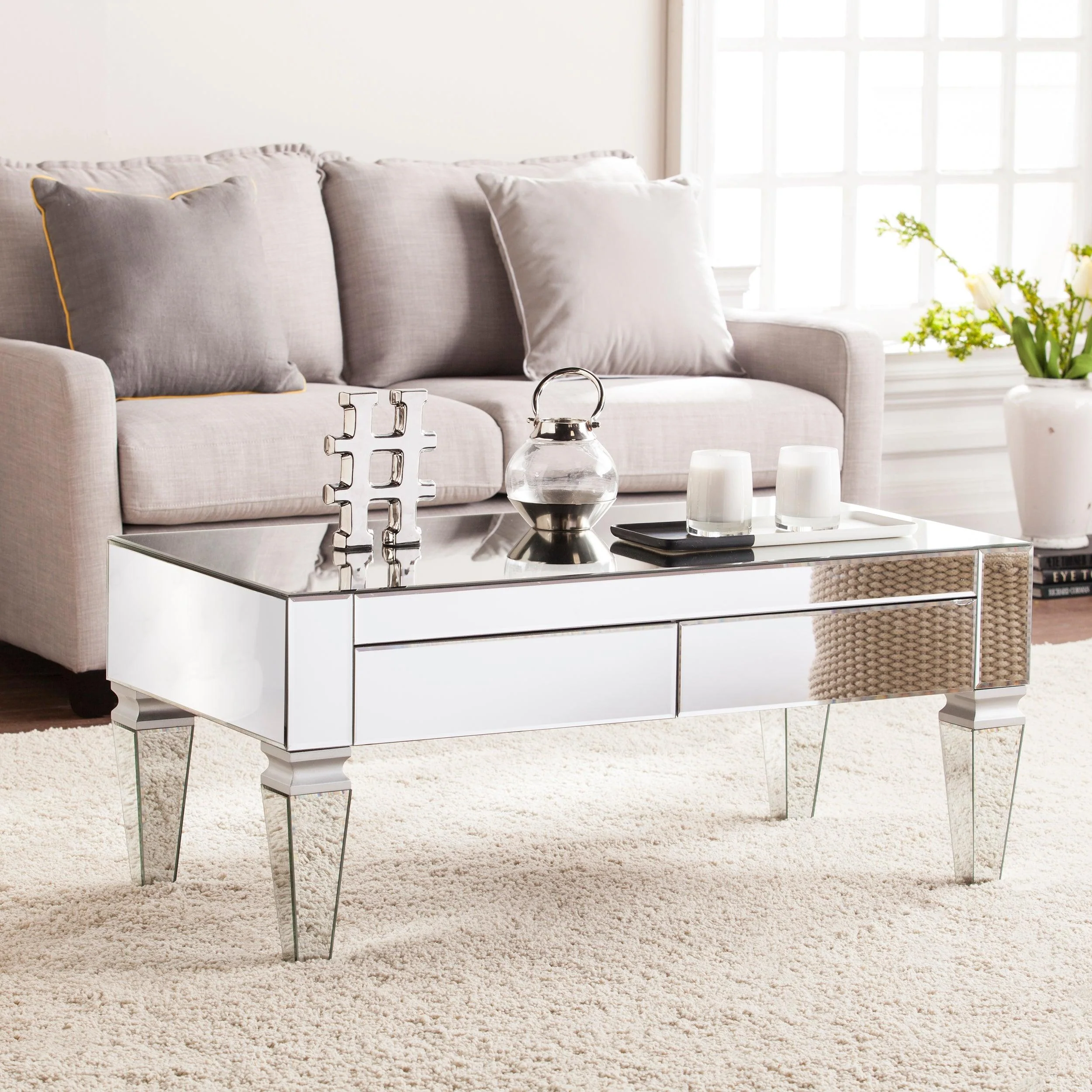 Darien Mirrored Coffee Table w/ Storage - Image 2