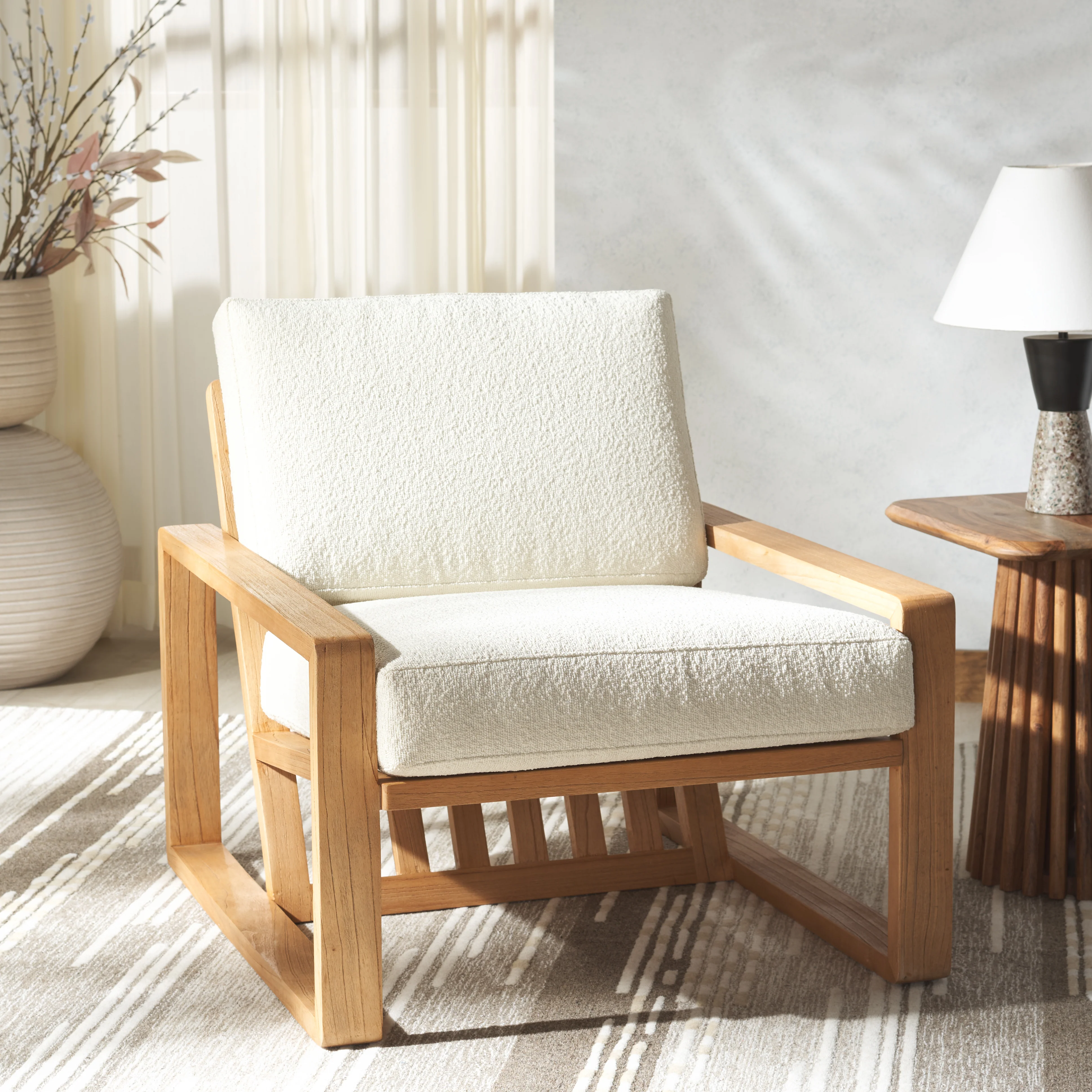 Decarlo Boucle Wooden Frame Accent Chair - Image 2