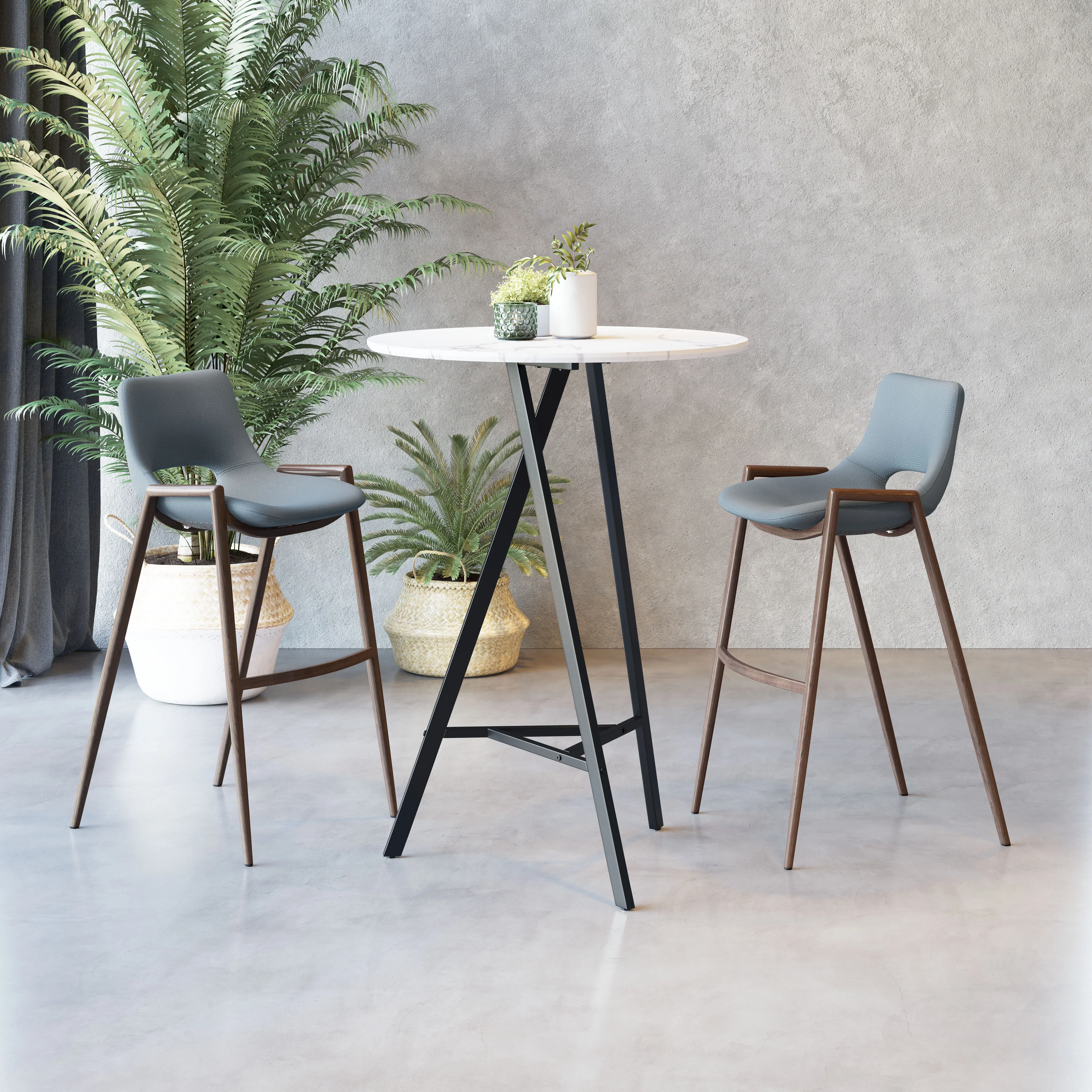 Desi Barstool (Set of 2) Azure Gray & Walnut - Image 3