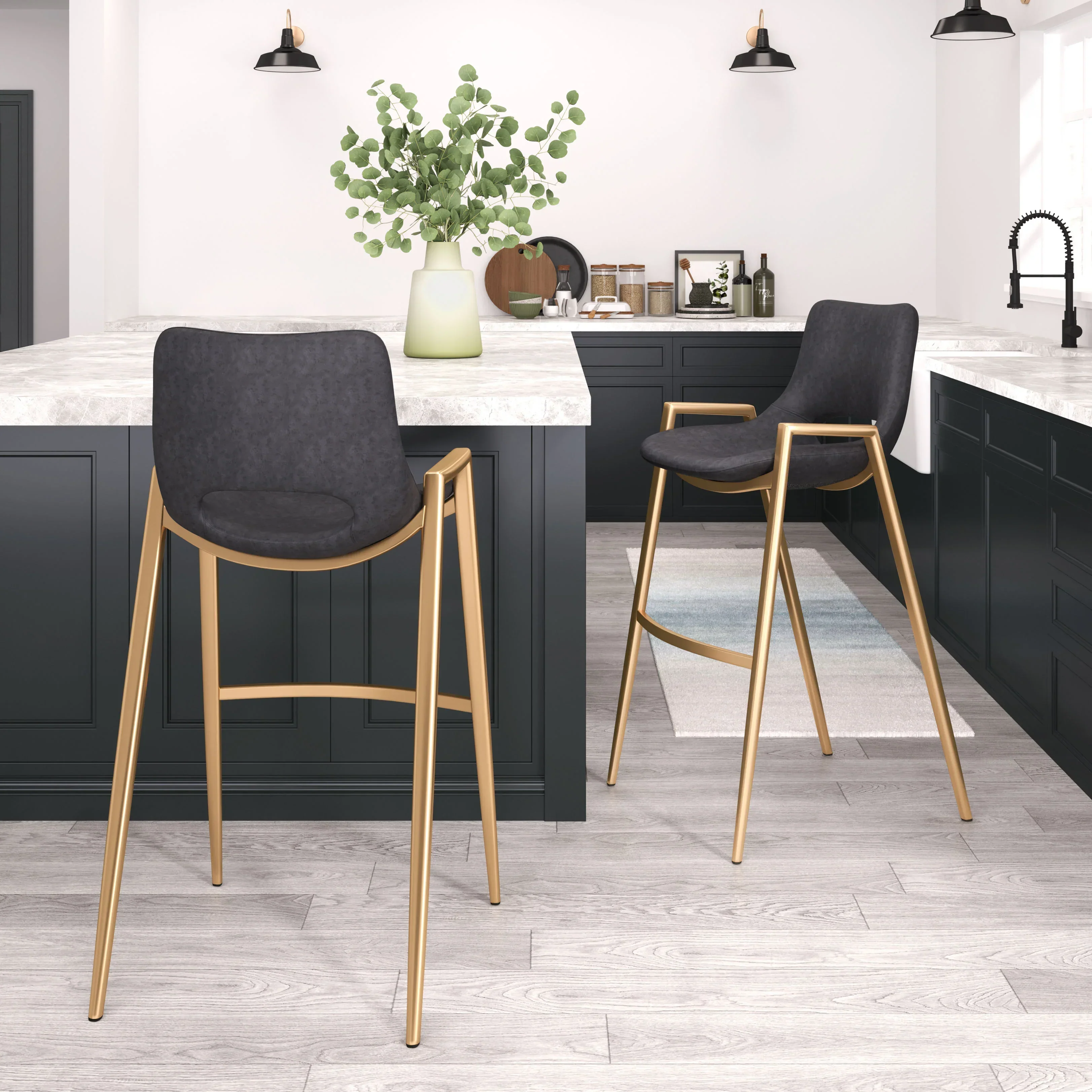Desi Barstool (Set of 2) Black & Gold - Image 2