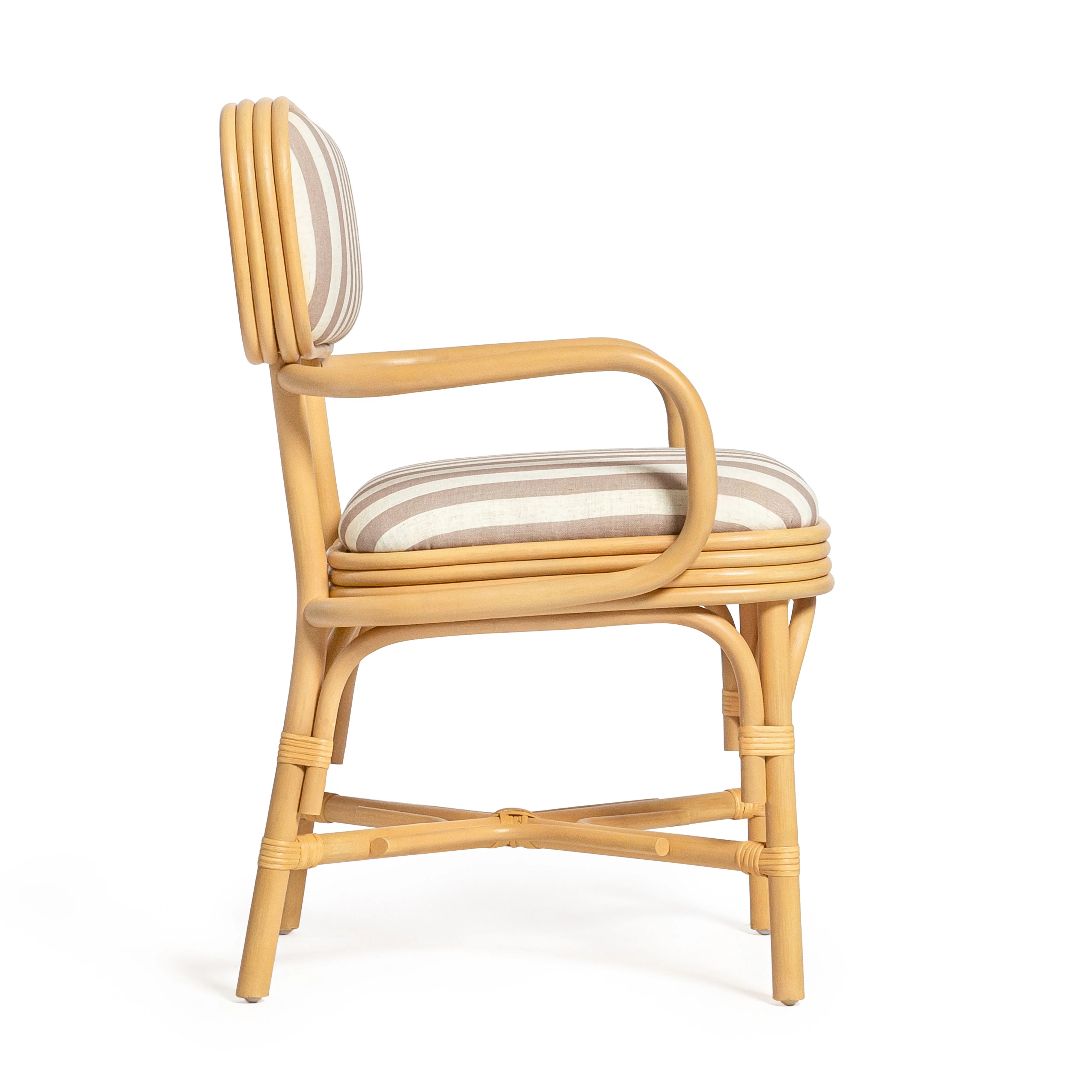 Dorine Striped Performance Linen &amp; Rattan Dining Armchair - Image 10