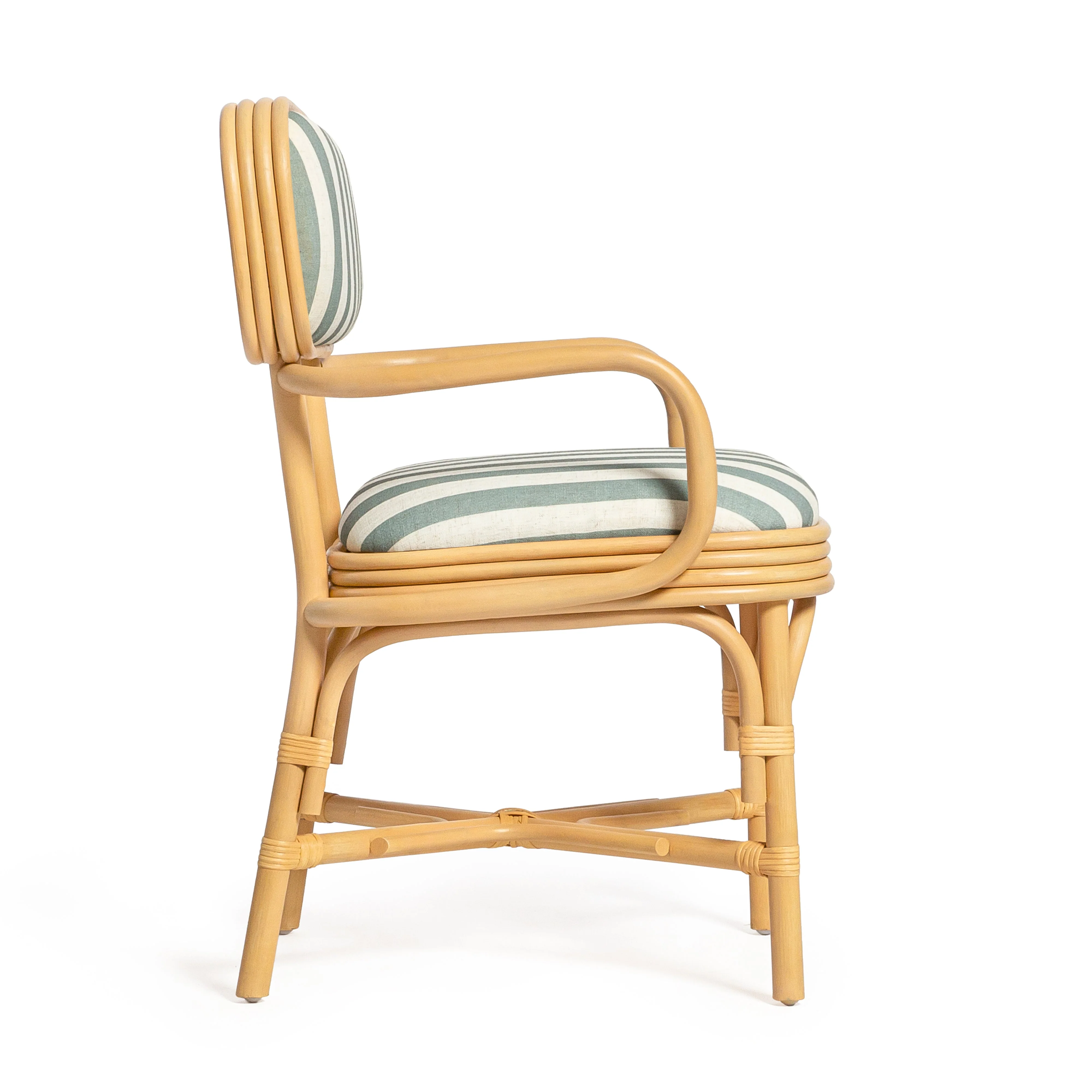 Dorine Striped Performance Linen &amp; Rattan Dining Armchair - Image 4