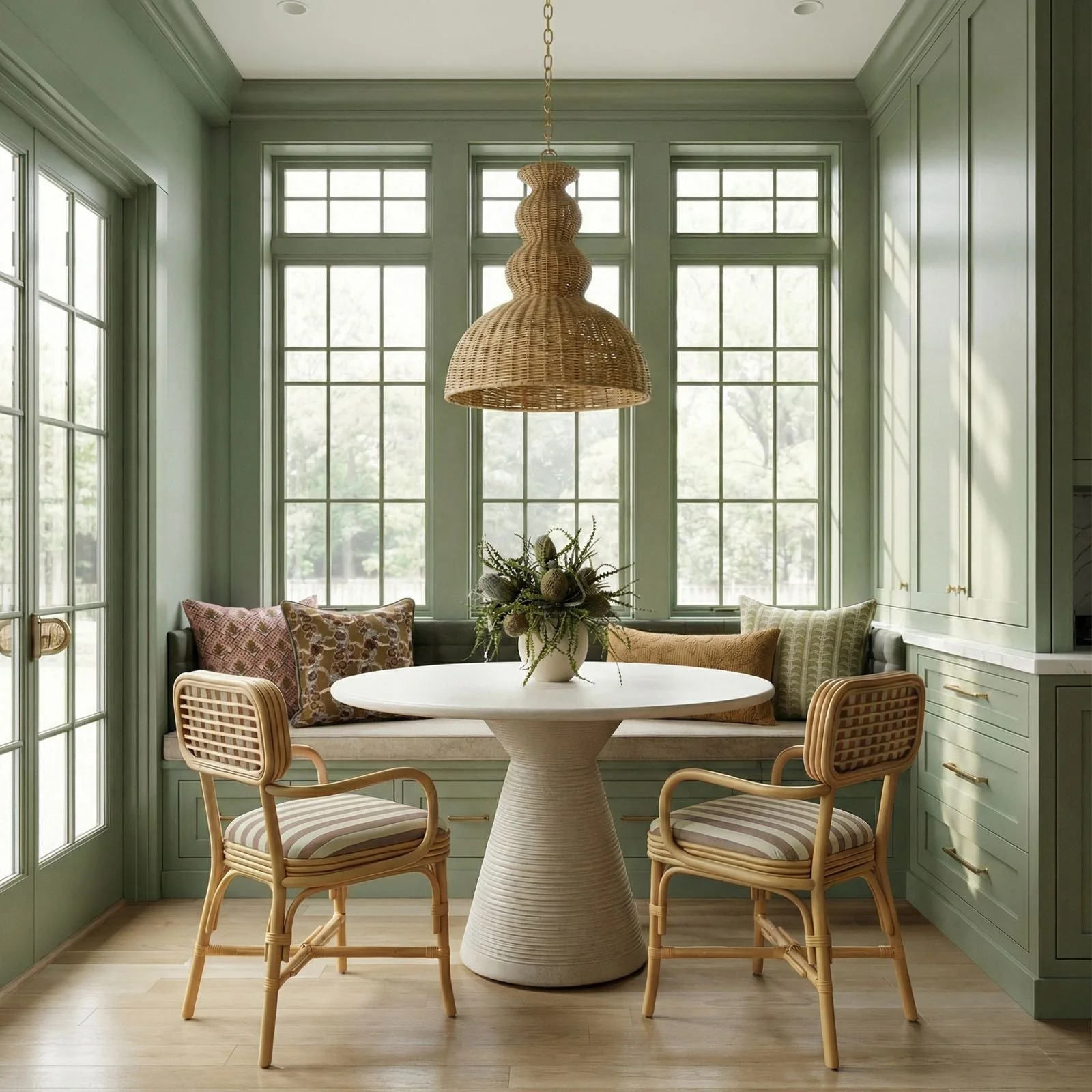 Dorine Striped Performance Linen &amp; Rattan Dining Armchair - Image 8