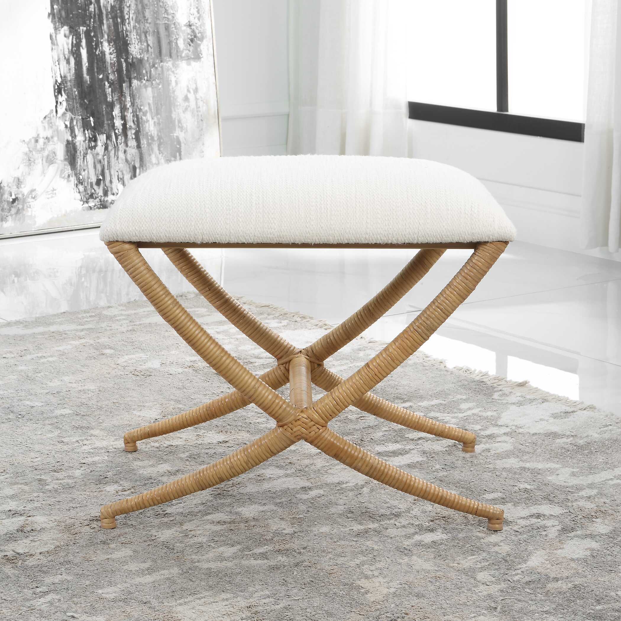 Expedition White Fabric Small Bench - Image 3