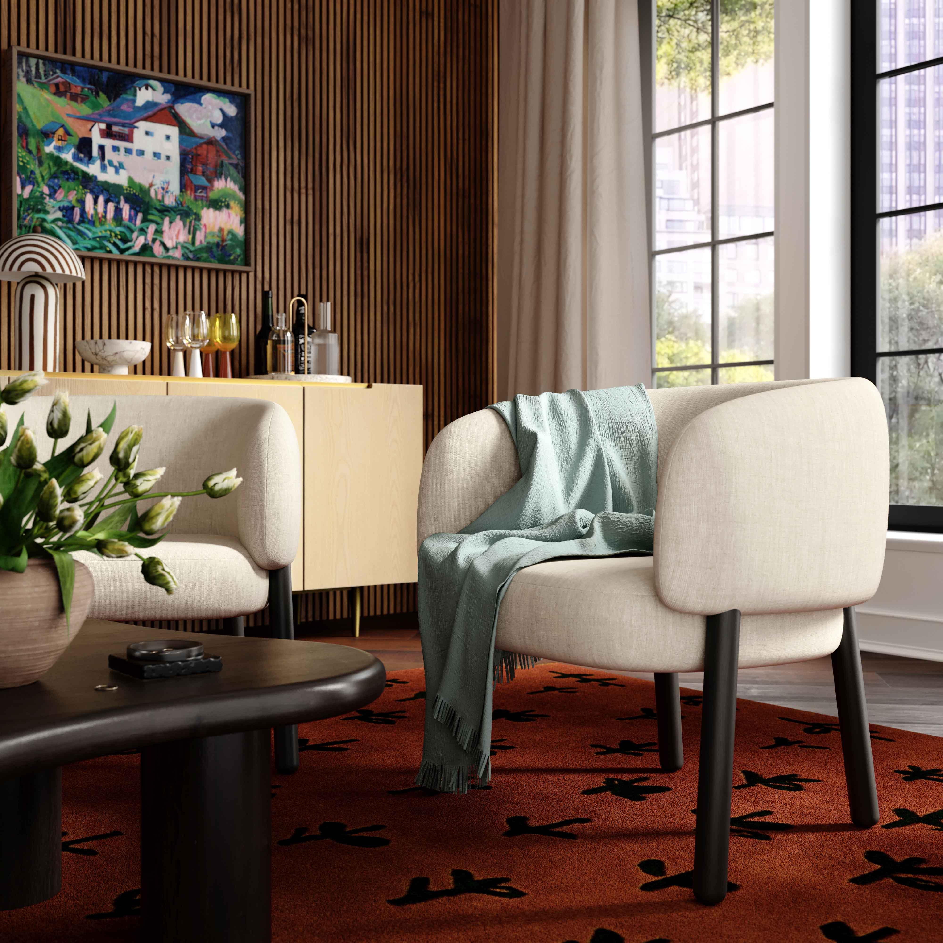 Foxy Cream Performance Basketweave Chenille Accent Chair - Image 2