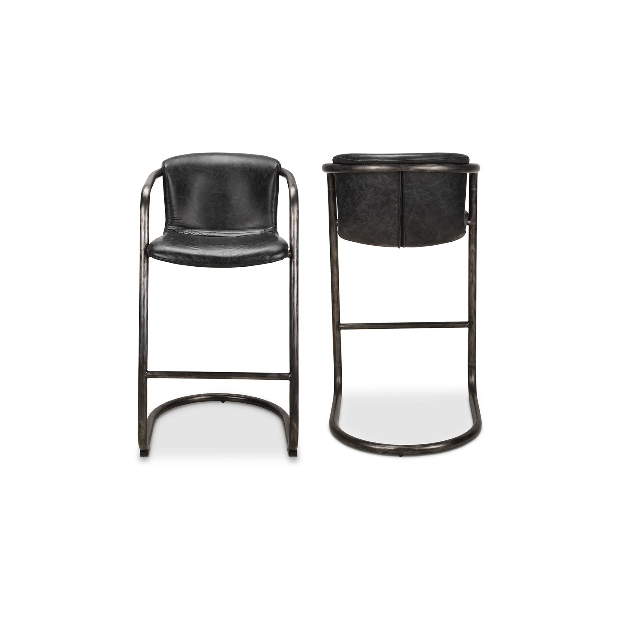 Freeman Barstool Onyx Black Leather  - Set Of Two - Image 3
