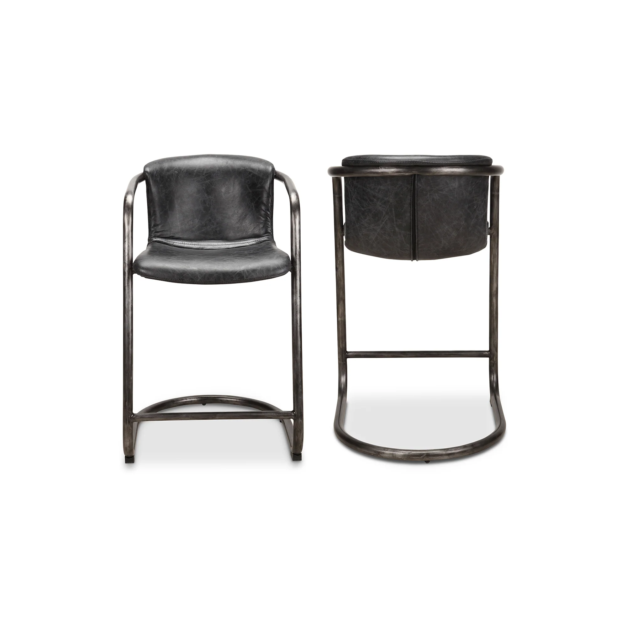 Freeman Counter Stool Onyx Black Leather  - Set Of Two - Image 3