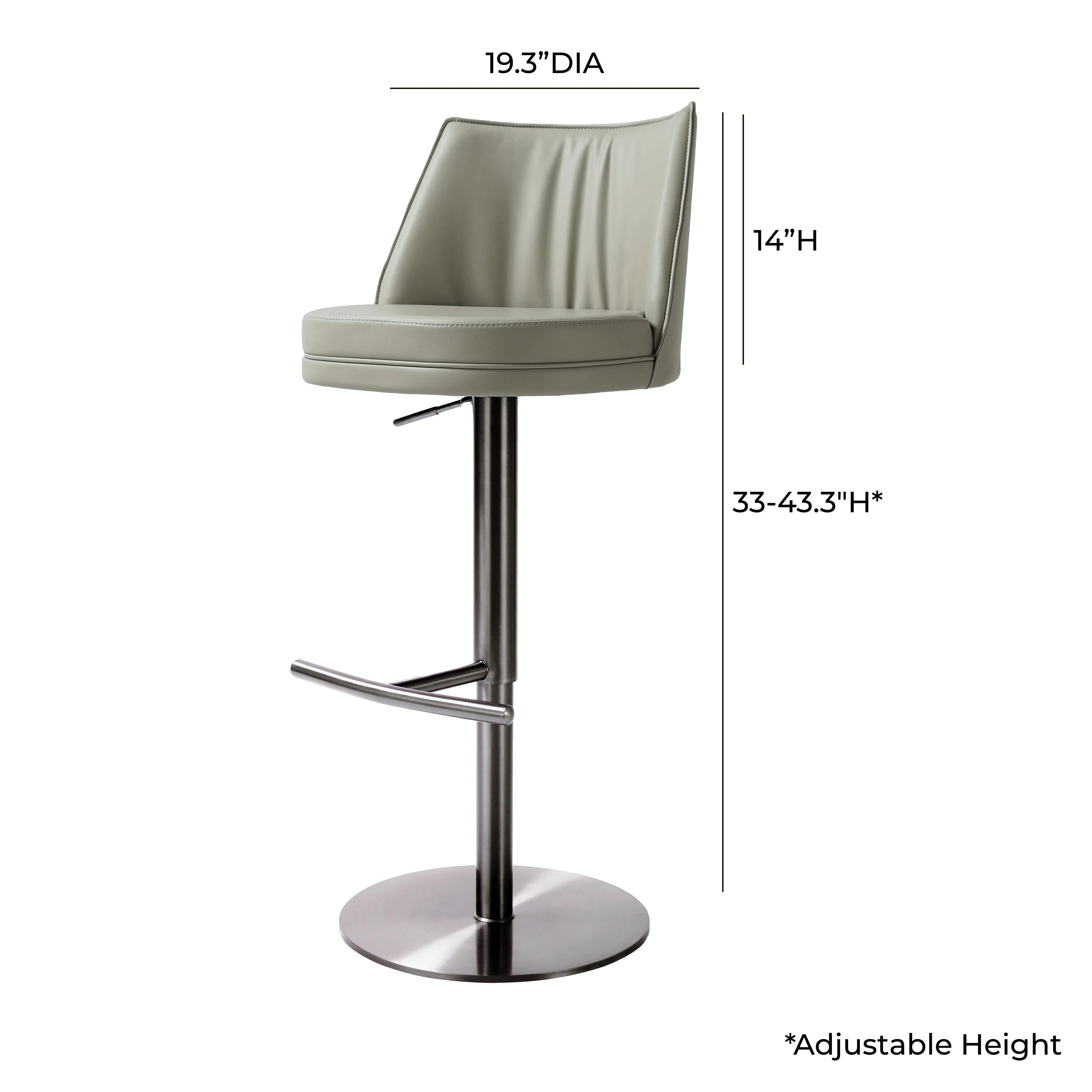 Gala Light Grey Vegan Leather on Black Adjustable Stool - Image 5