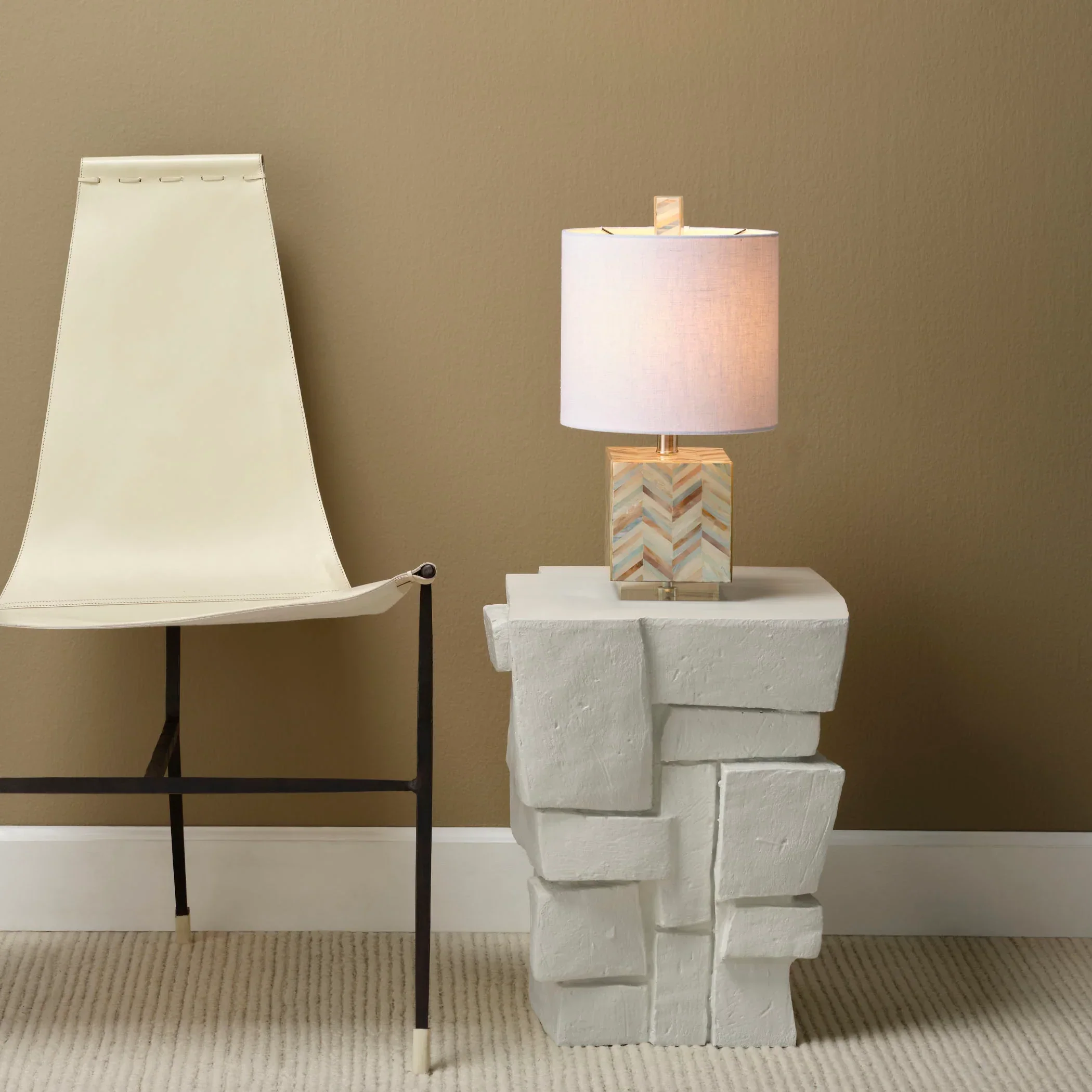 Garbo Mother of Pearl Table Lamp with Linen Shade - Image 2