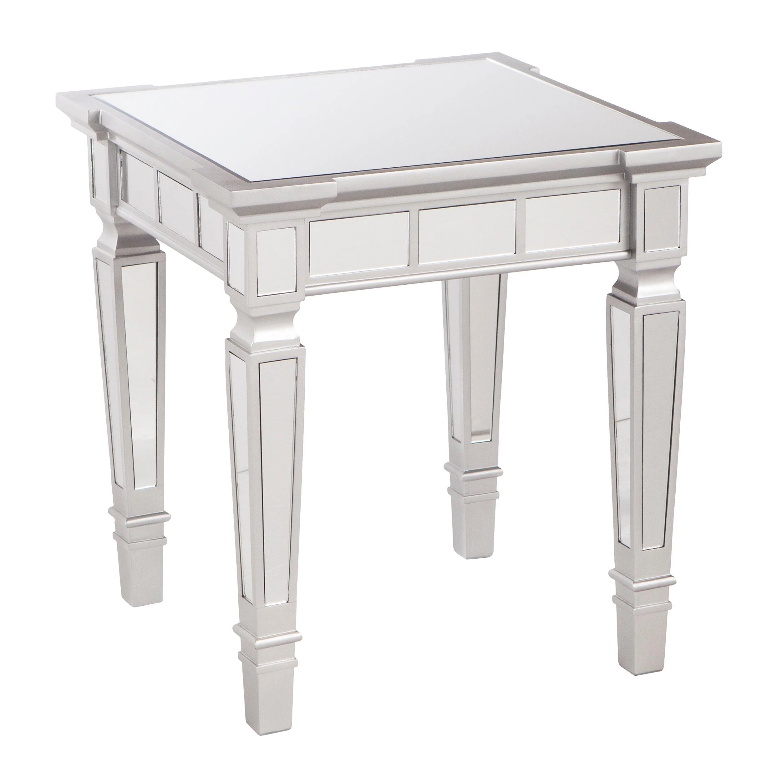 Glenview Glam Mirrored Square End Table - Matte Silver