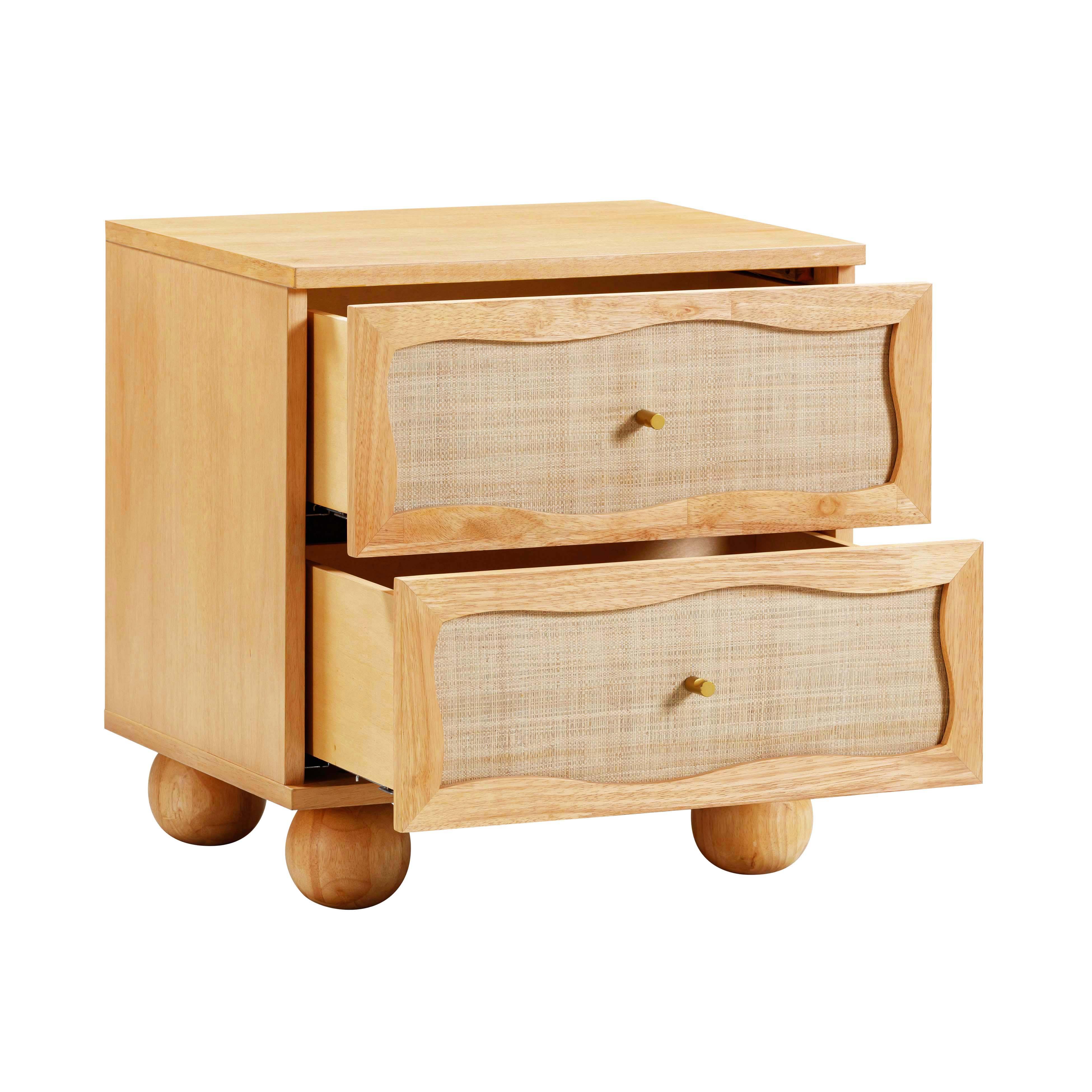 Grappa 22" Wood &amp; Raffia Wavy 2-Drawer Nightstand - Image 5