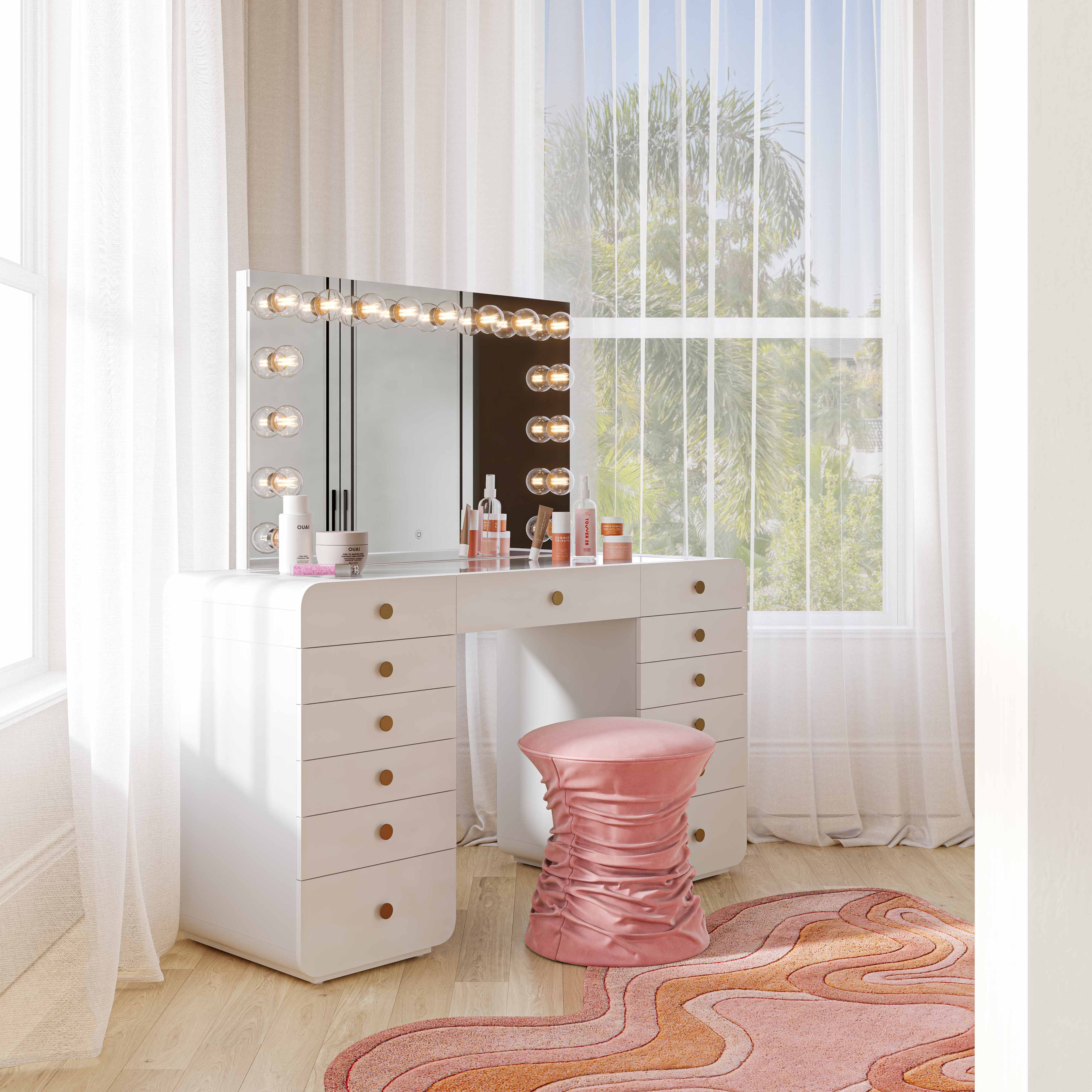 Hollywood 56" White Desk with Vanity Mirror - Image 8
