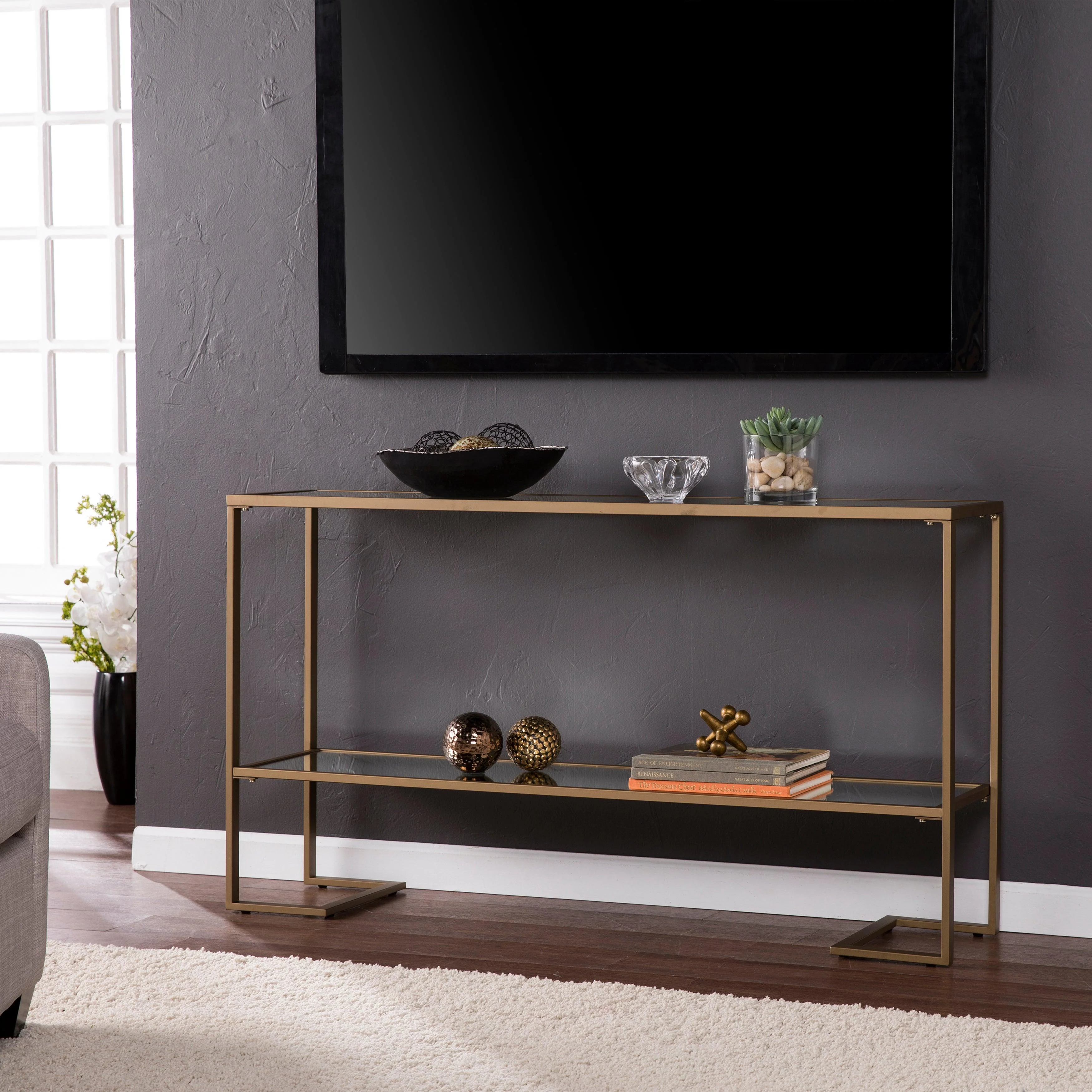 Horten Glam Narrow Console - Gold w/ Mirror - Image 10