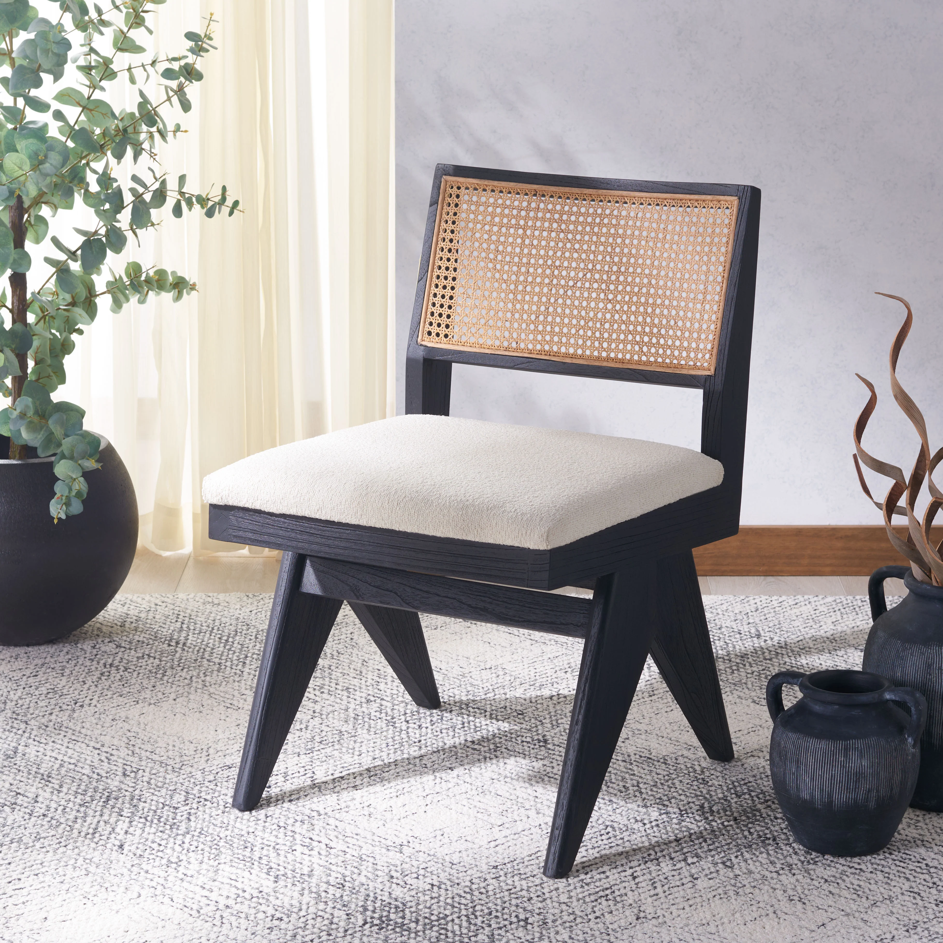 Jaqueline Boucle And Rattan Back Dining Chair - Image 10