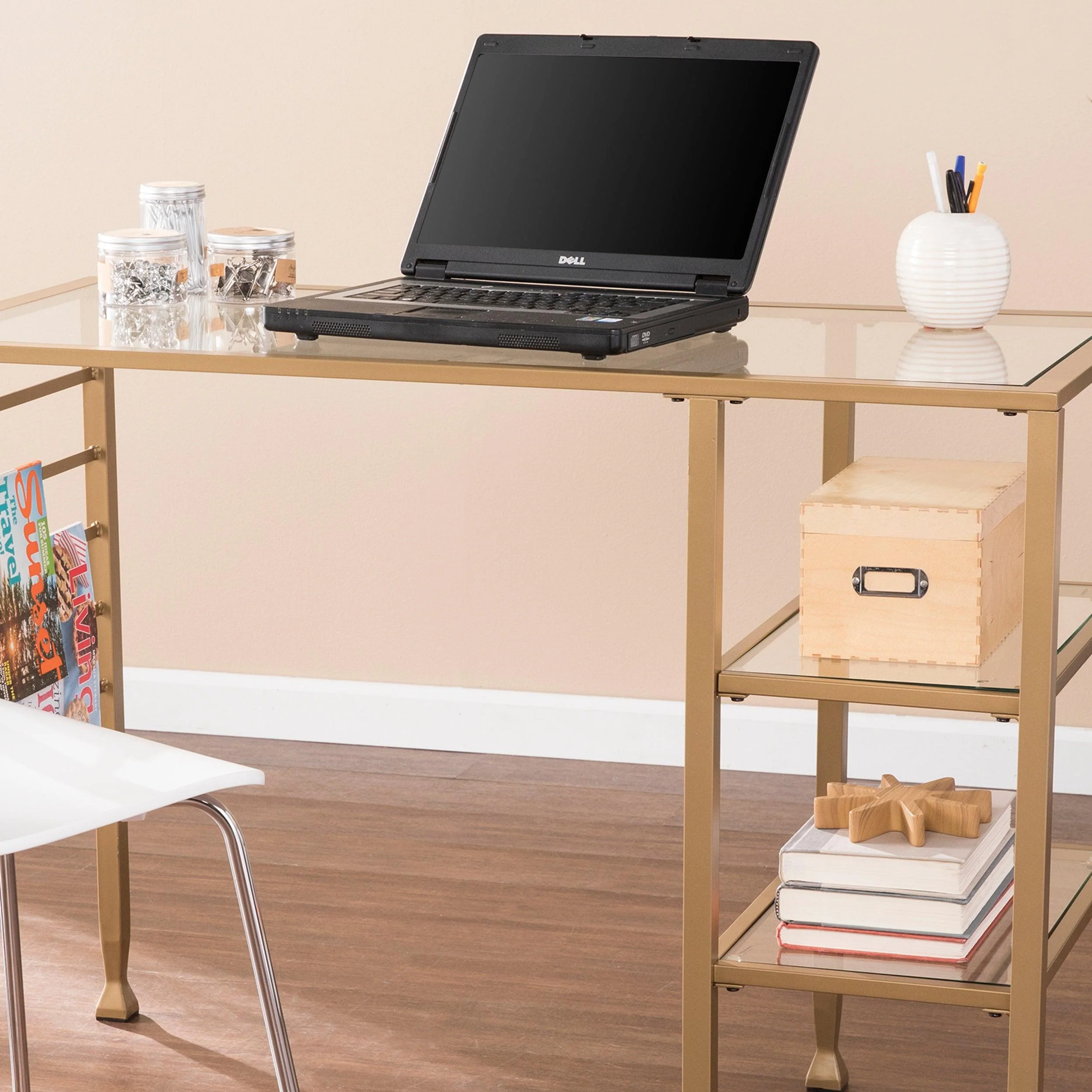 Jaymes Gold Metal/Glass Writing Desk - Image 9