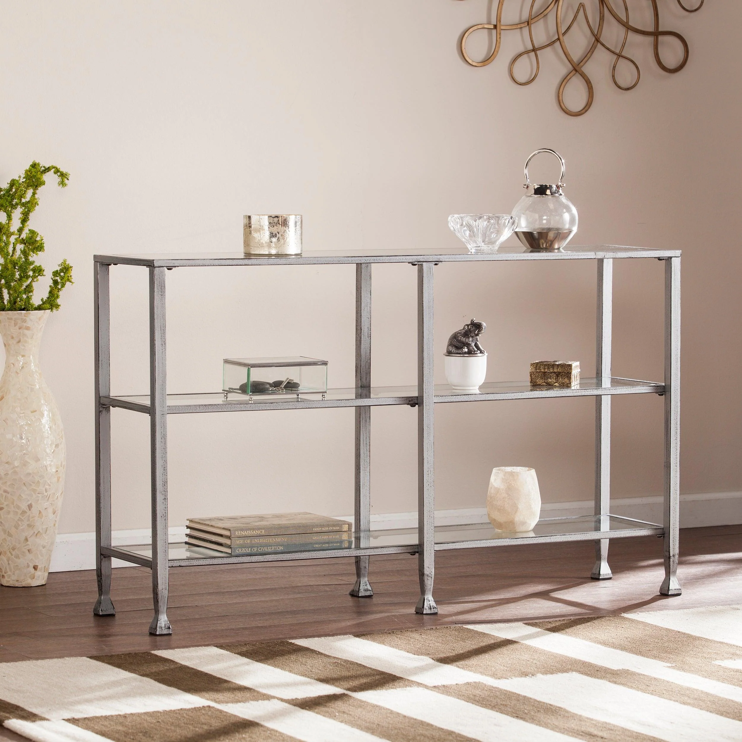 Jaymes Metal/Glass 3-Tier Console Table/Media Stand - Silver - Image 2