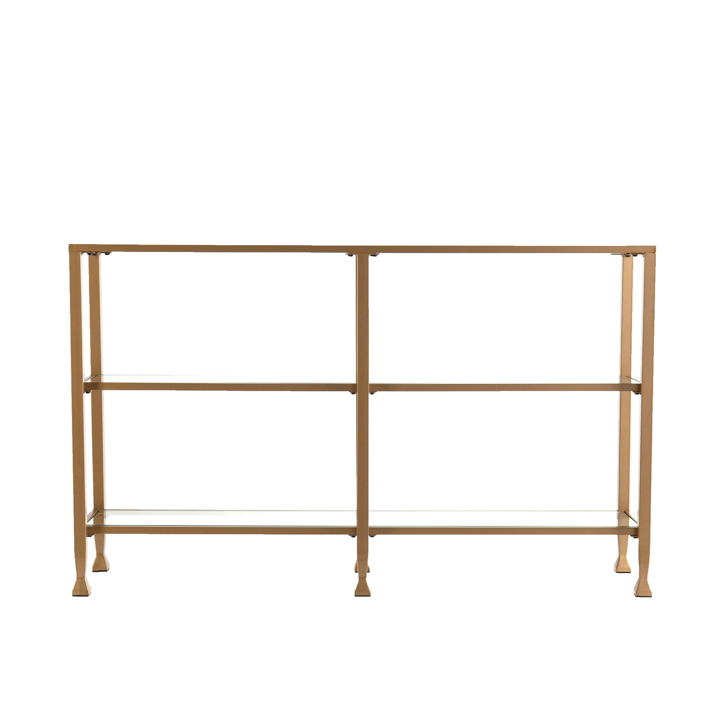 Jaymes Narrow Metal Console Table w/ Glass Shelves - Gold - Image 6