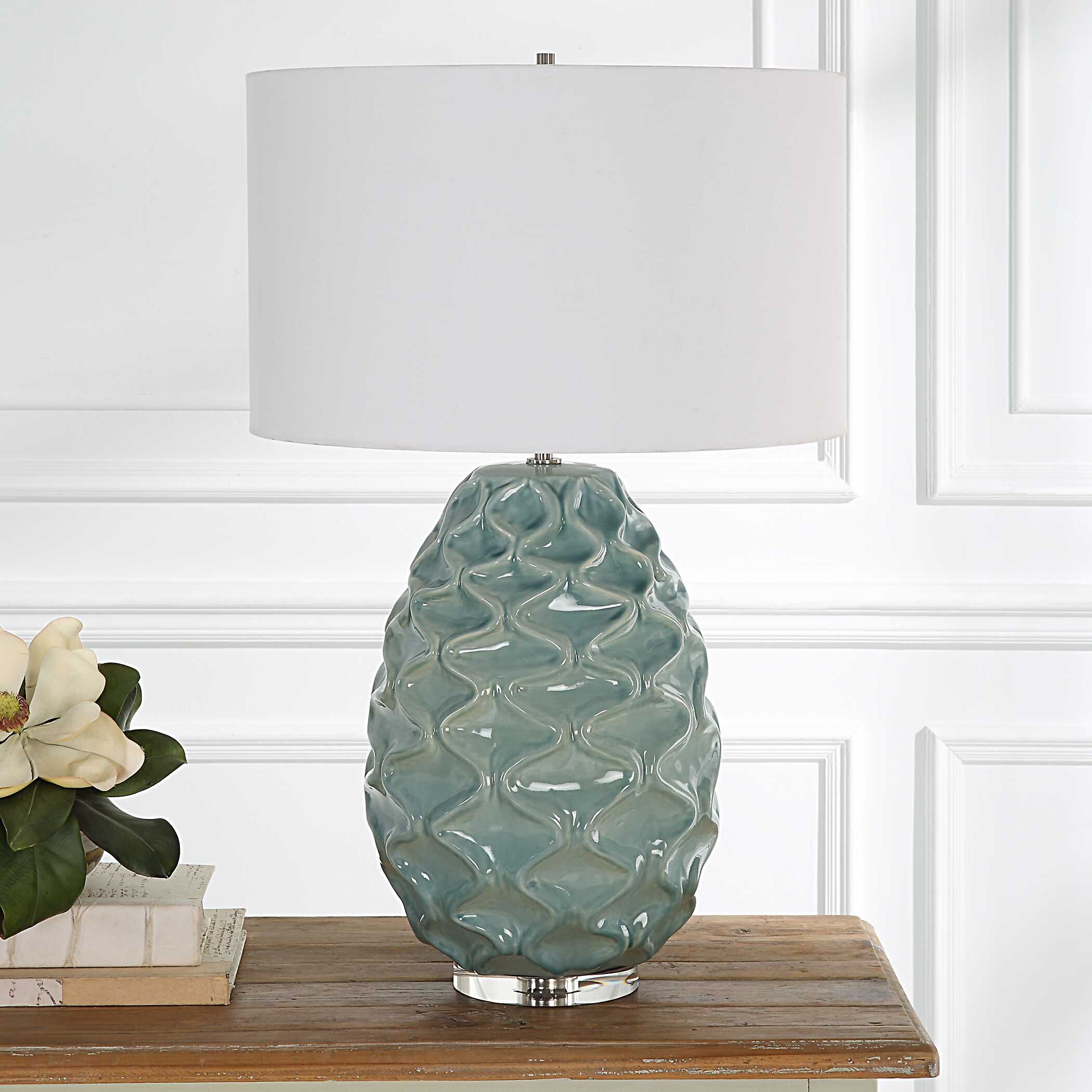Laced Up Sea Foam Glass Table Lamp - Image 3