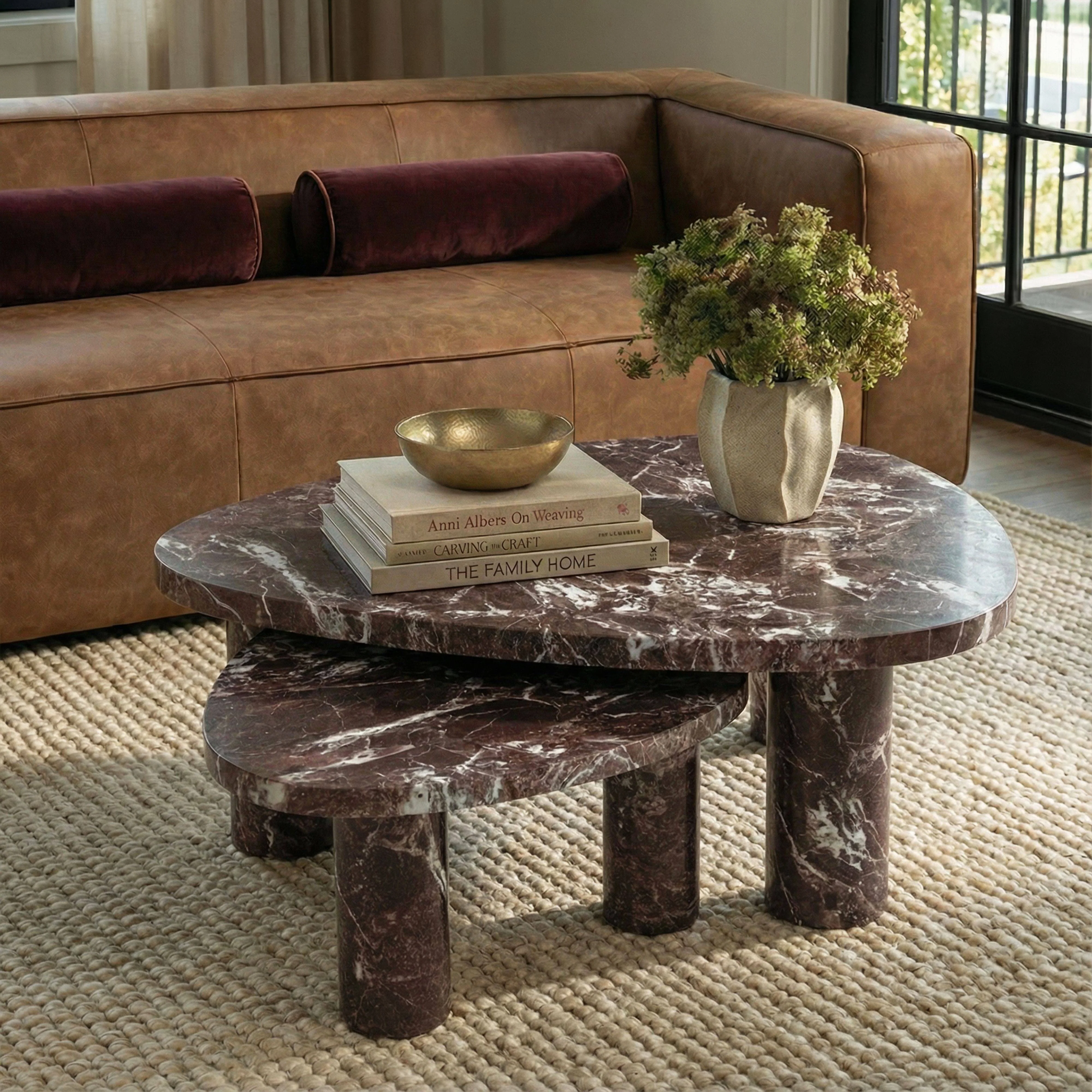 Libby Faux Red Levanto Marble Indoor/Outdoor Coffee Table (36"-48") - Image 2