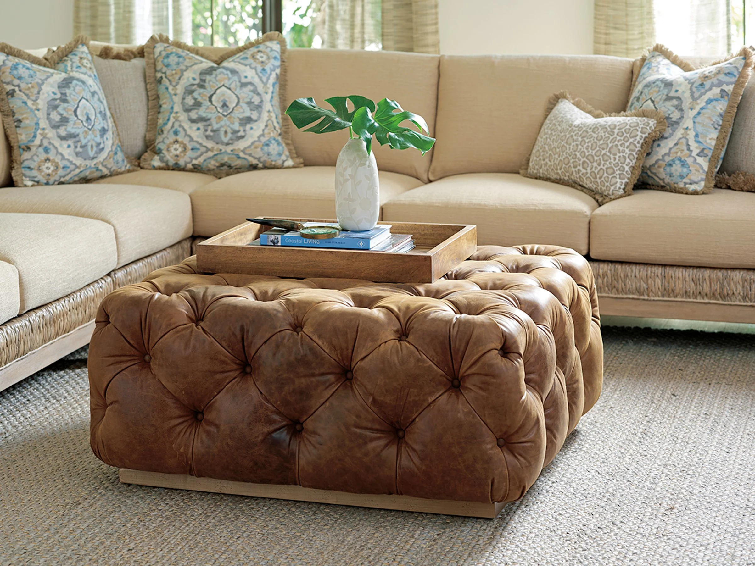 Los Altos Laurel Leather Ottoman - Image 2