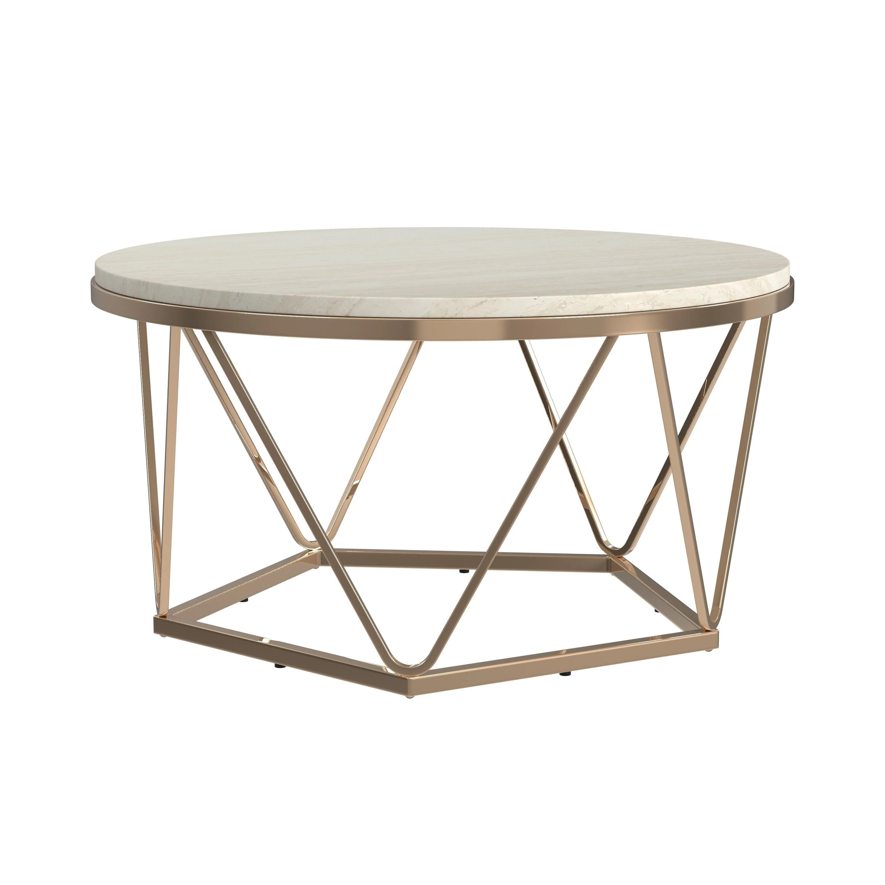 Luna Round Faux Stone Coffee Table - Champagne - Image 5