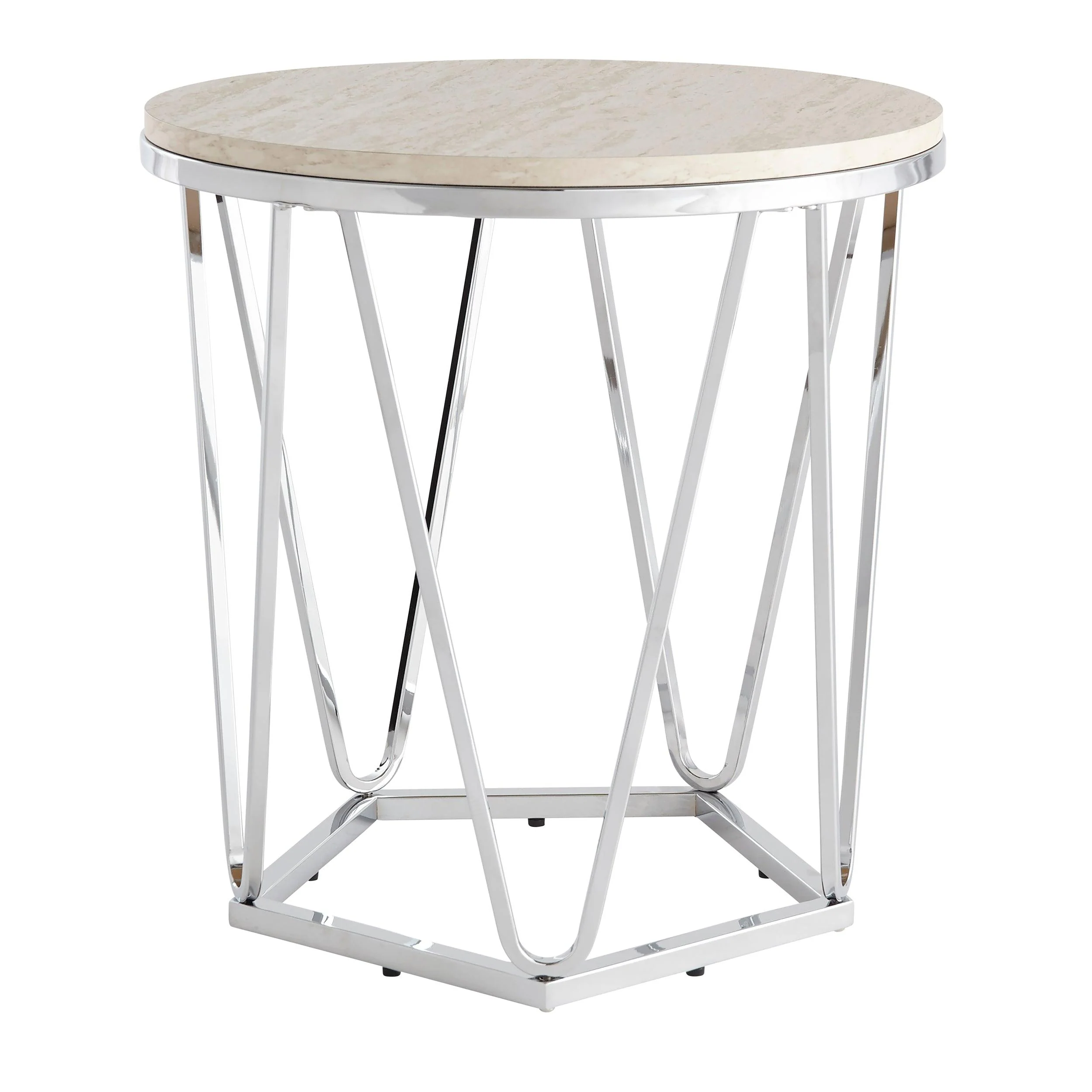 Luna Round Faux Stone End Table – Silver - Image 4