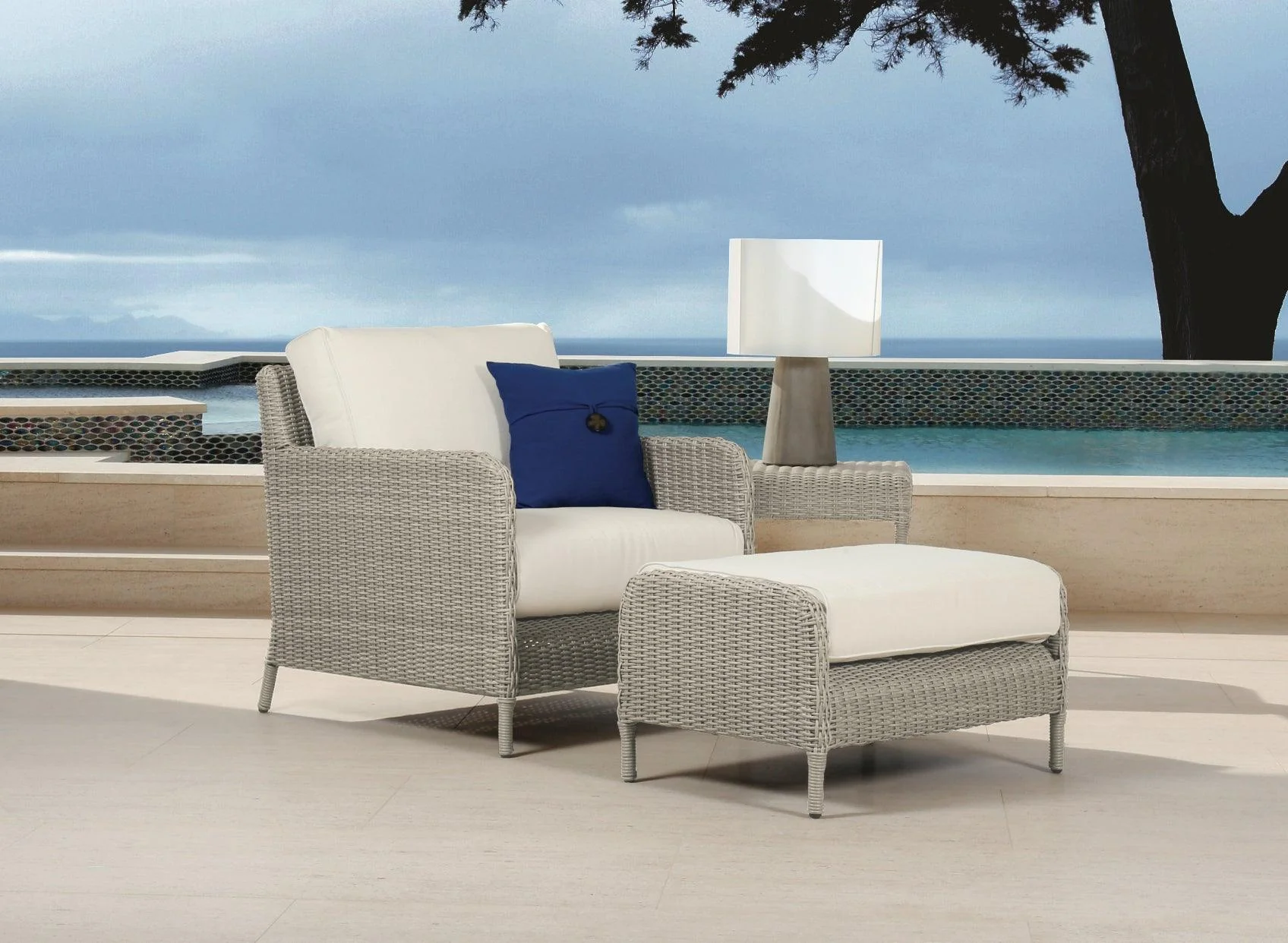Manhattan Ottoman in Linen Canvas w/ Self Welt - Image 2