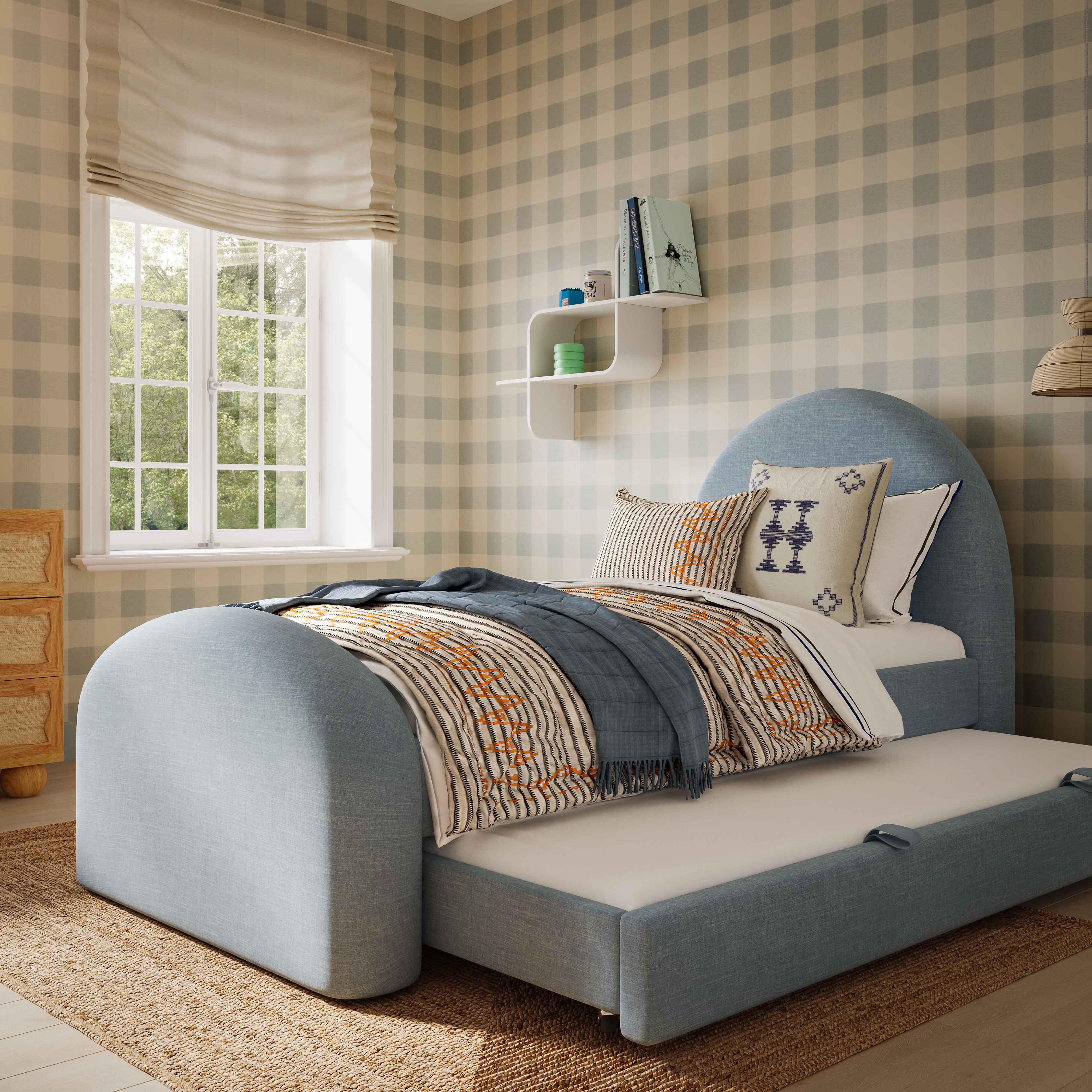 Moon Chambray Blue Performance Chenille Twin Trundle Bed - Image 2