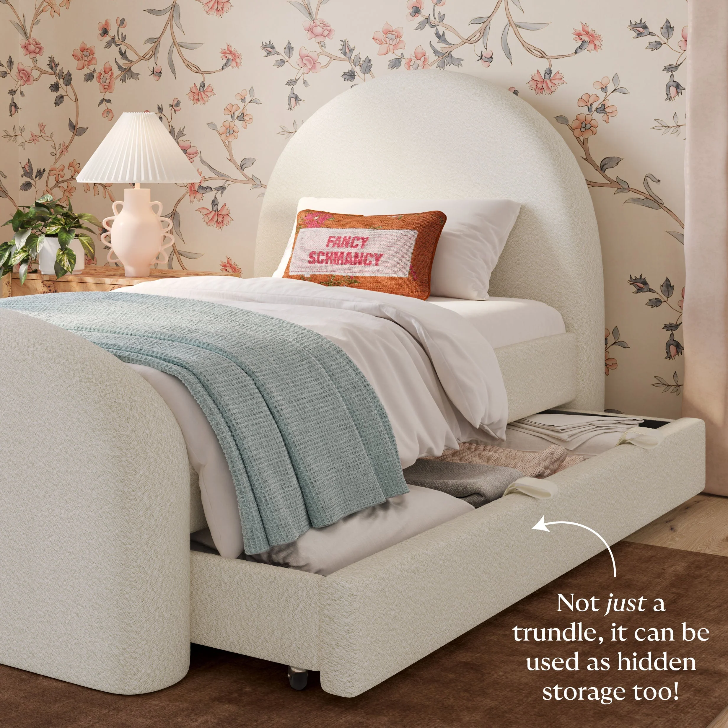 Moon Cream Performance Boucle Twin Trundle Bed - Image 3