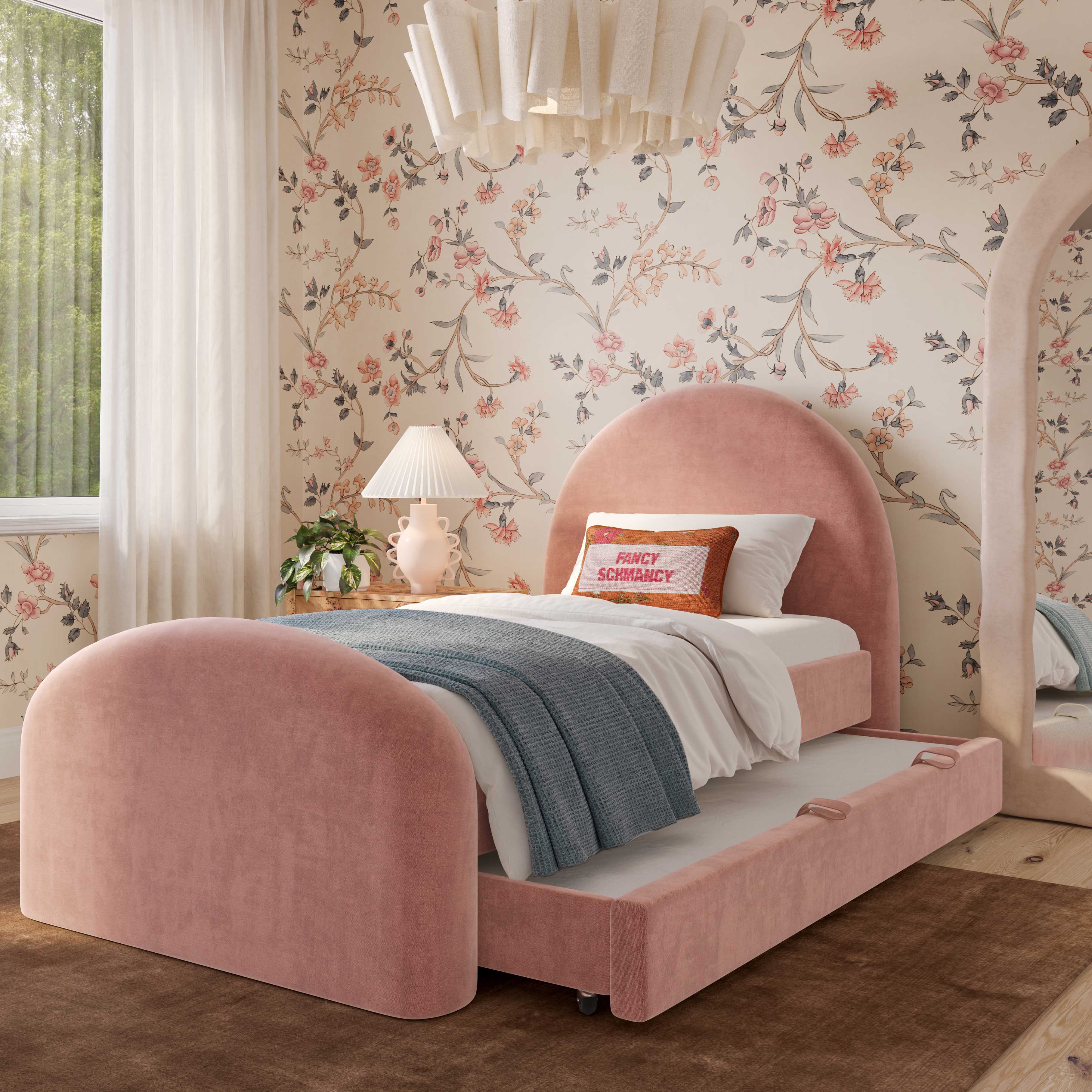 Moon Rose Upcycled Contract-Grade Chenille Twin Trundle Bed - Image 2
