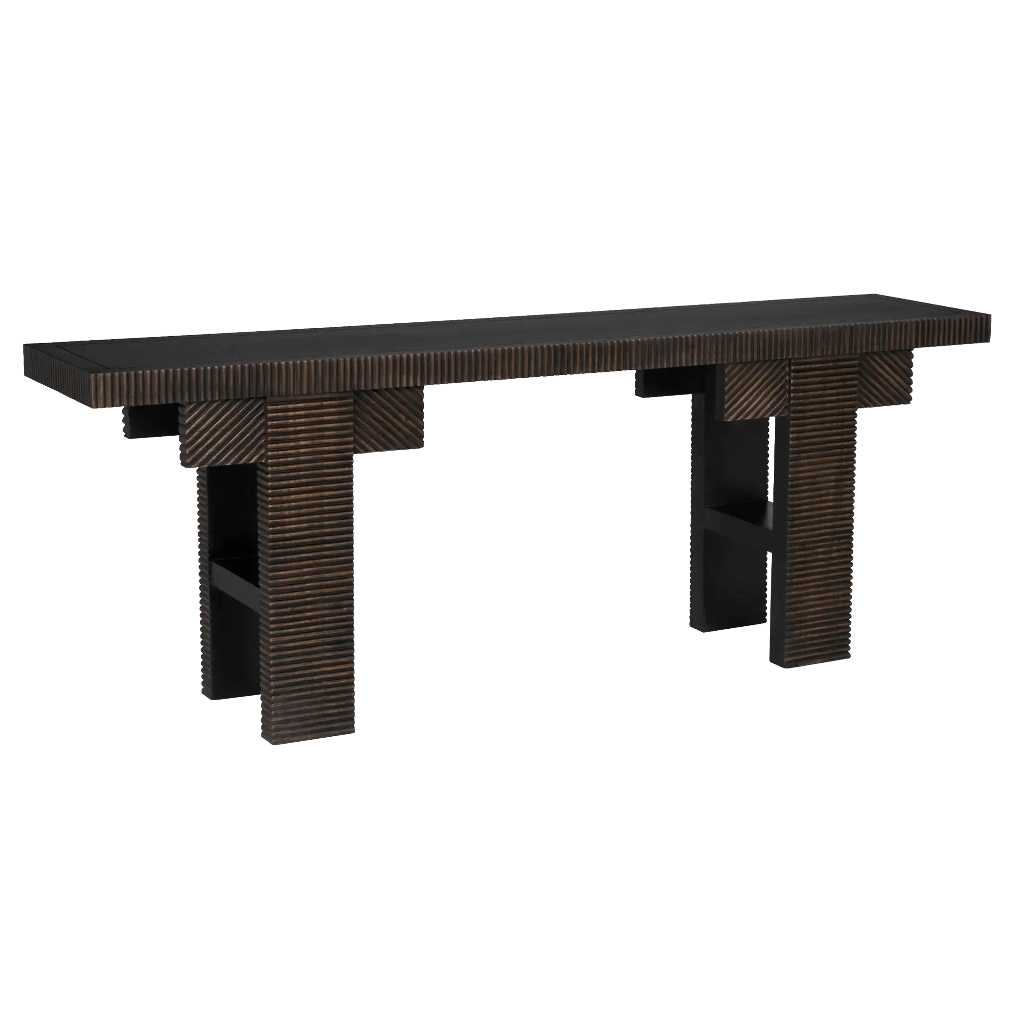Nabu Console, Hand Rubbed Black with Light Brown Trim