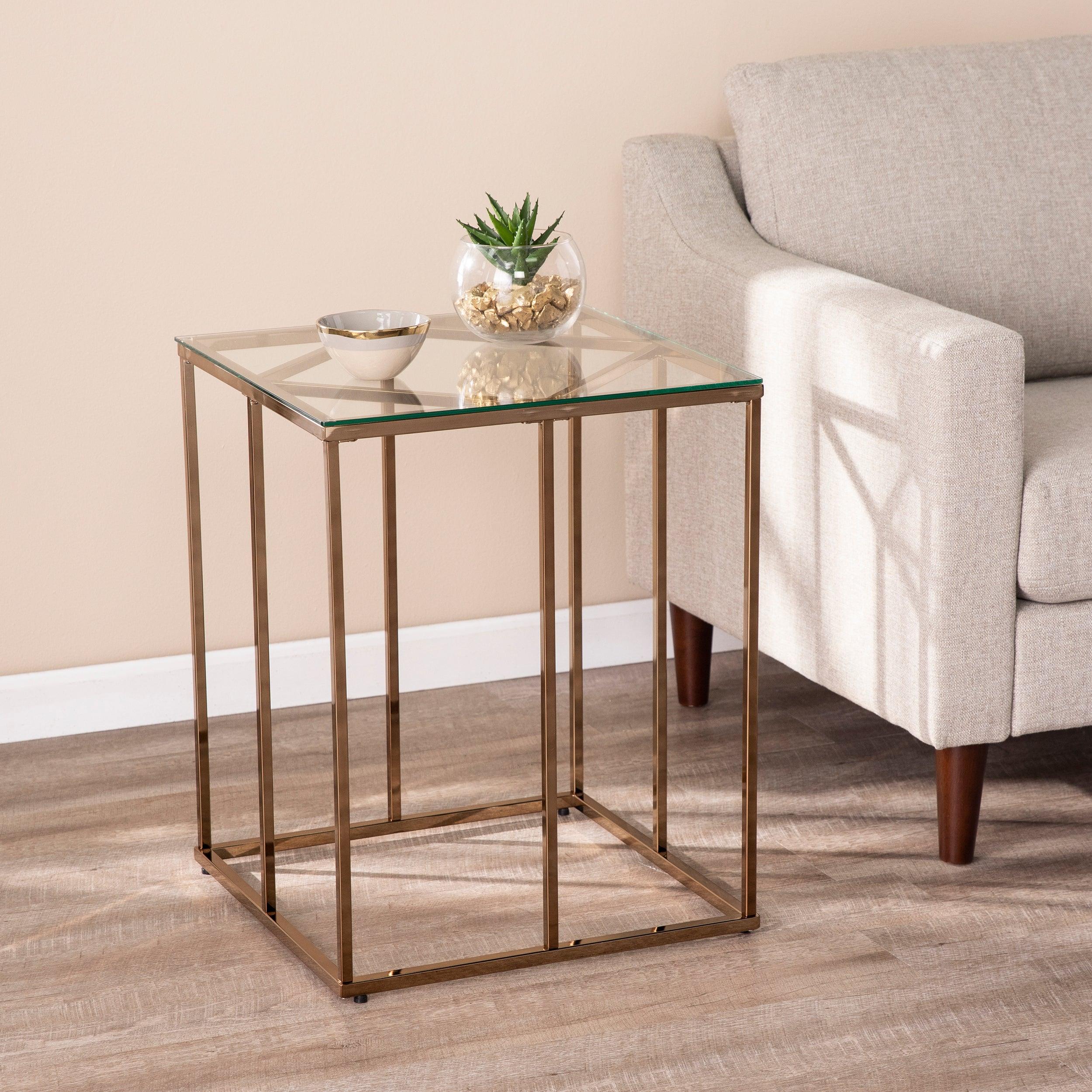 Nicholance Contemporary End Table w/ Glass Top - Image 2