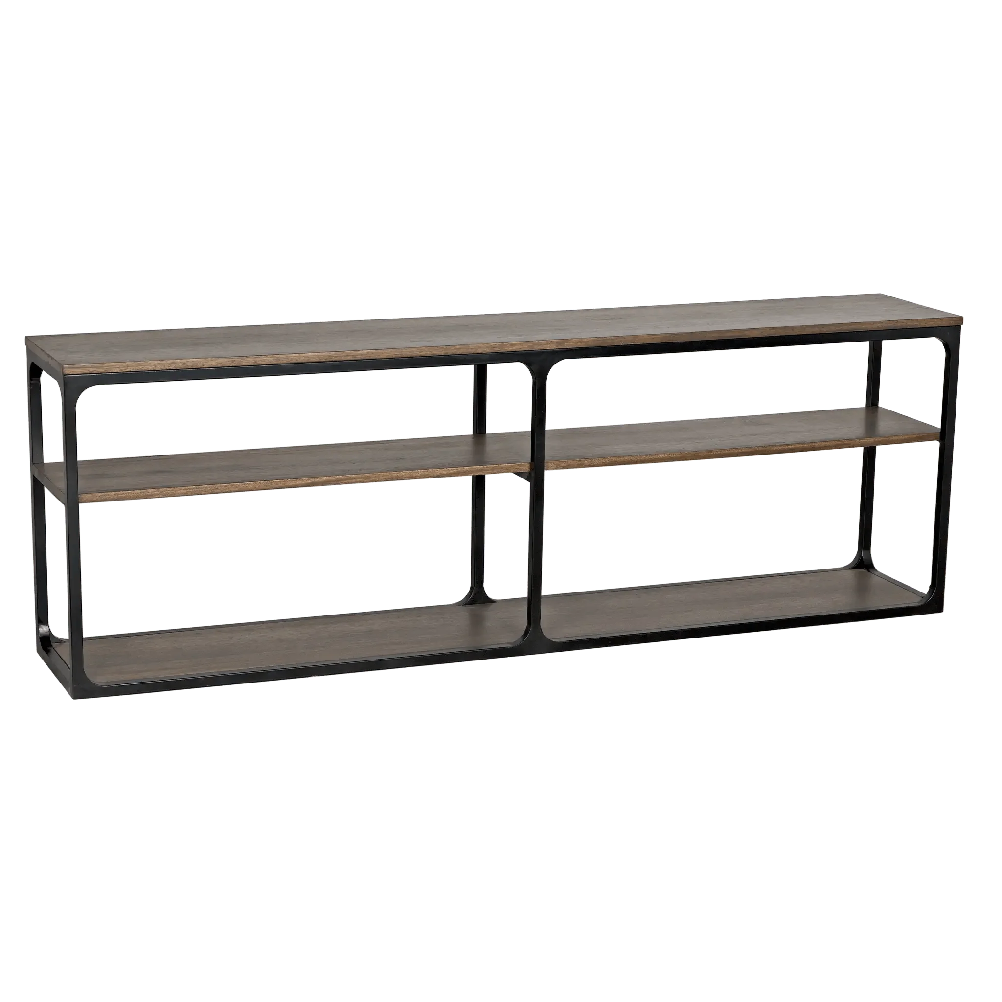 Novie Console, Large, Black Steel with Dark Walnut