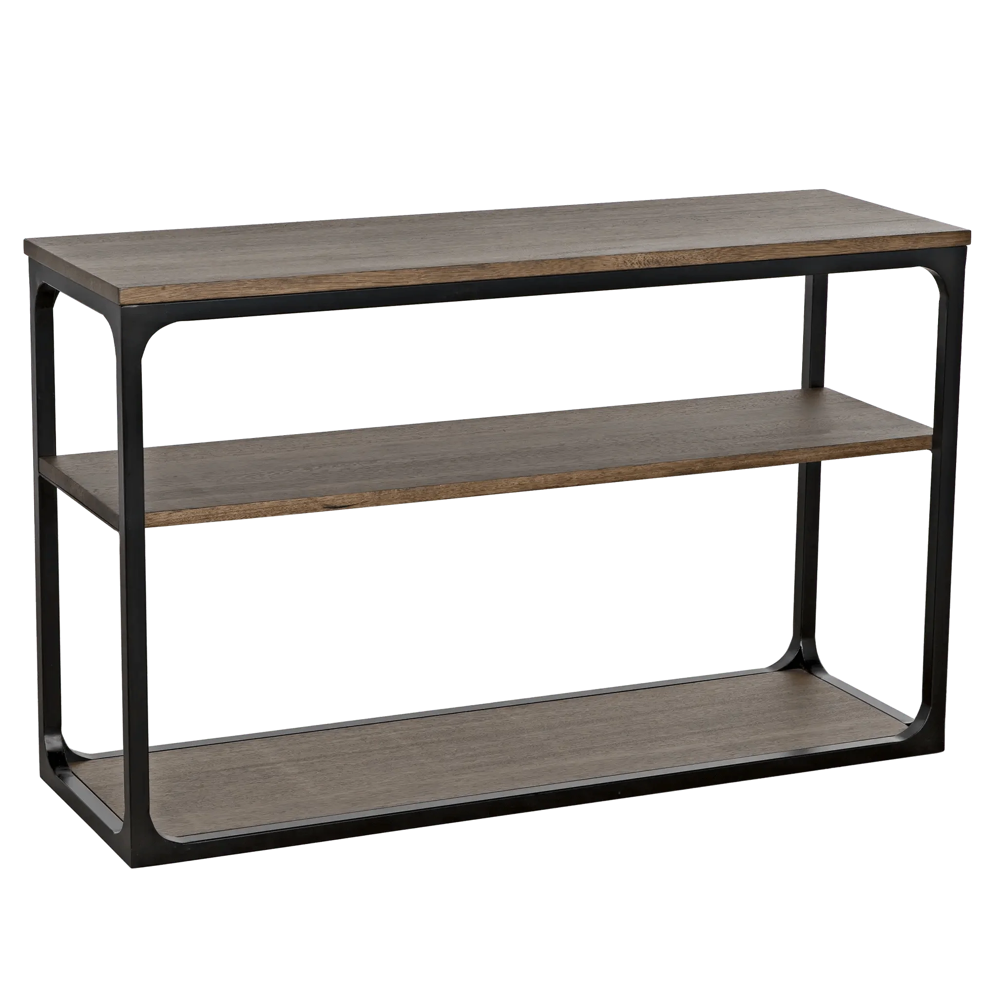Novie Console, Small, Black Steel with Dark Walnut