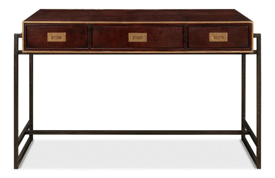 Old Brown Leather Desk - Image 2