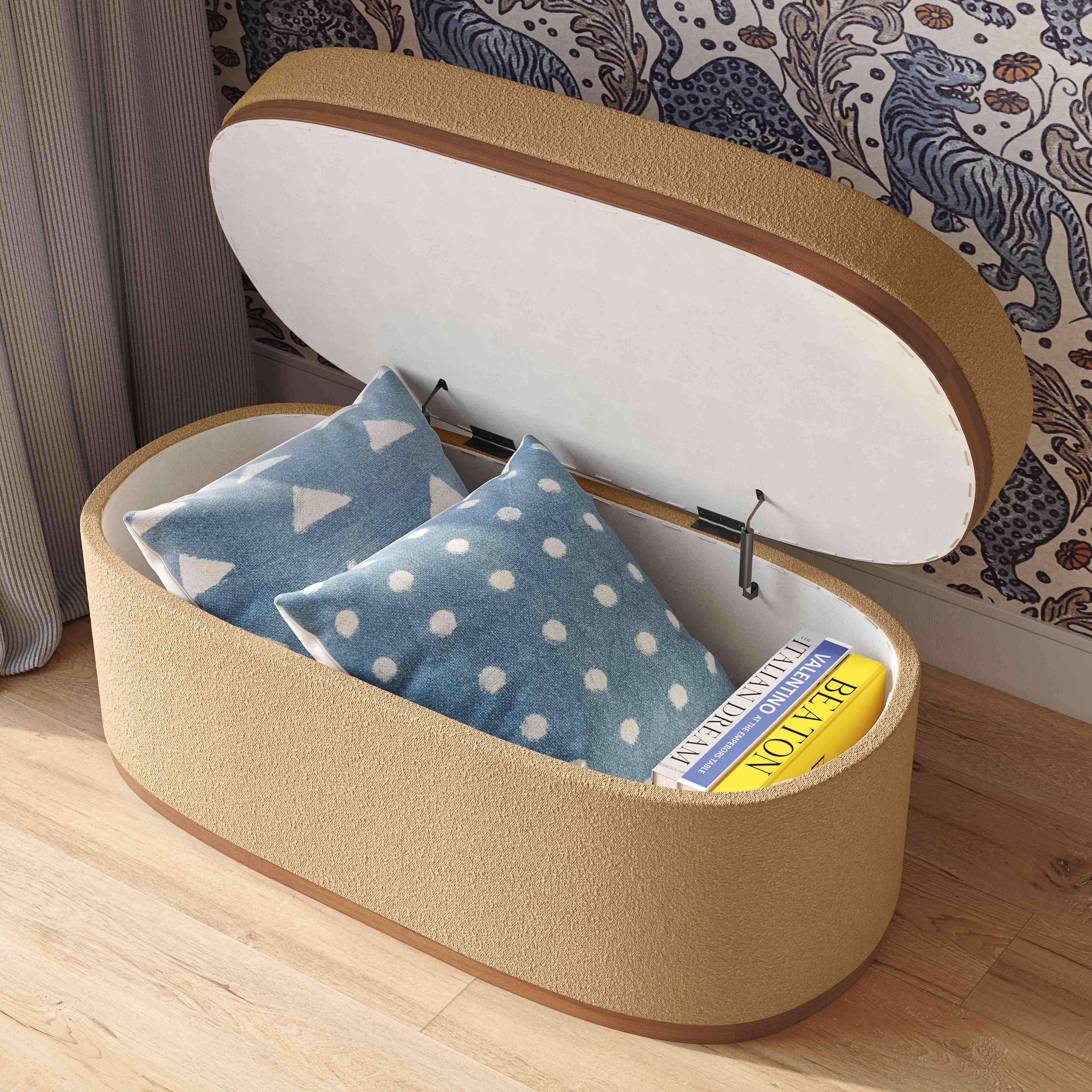 Olivier 41" Boucle Oval Storage Ottoman - Image 2