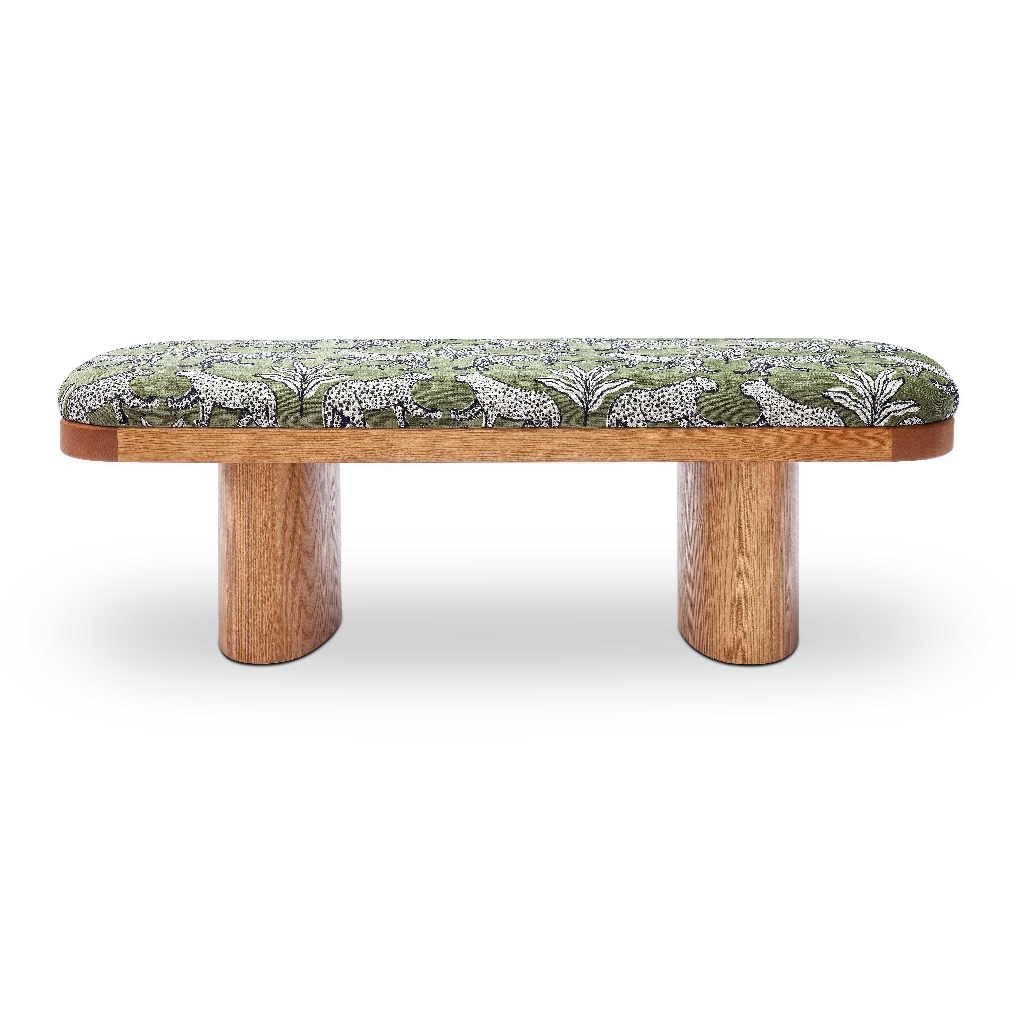 Ollie 48" Olive Green Leopard Performance Jacquard Bench - Image 3