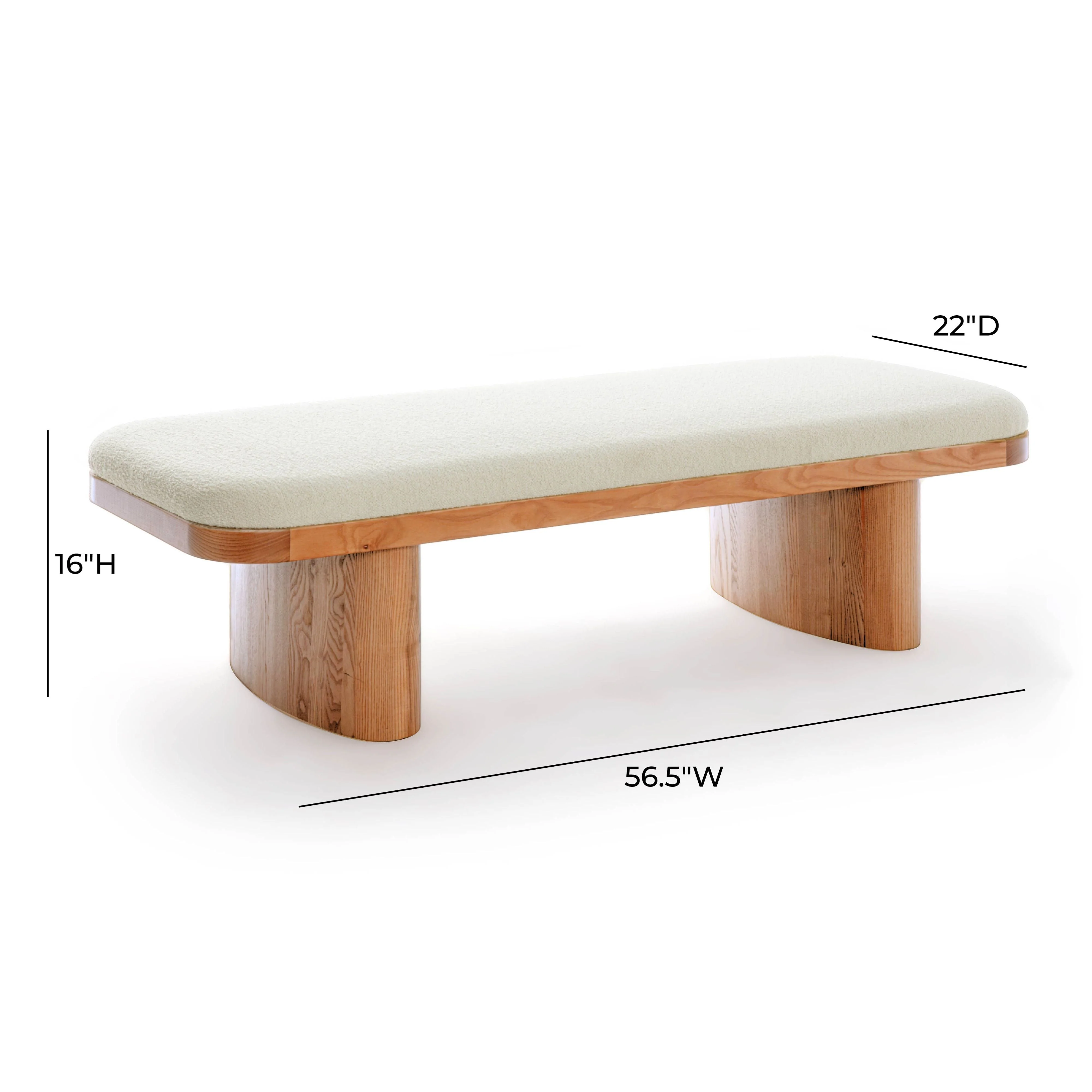 Ollie 56.5" White Performance Boucle Large Bench - Image 6