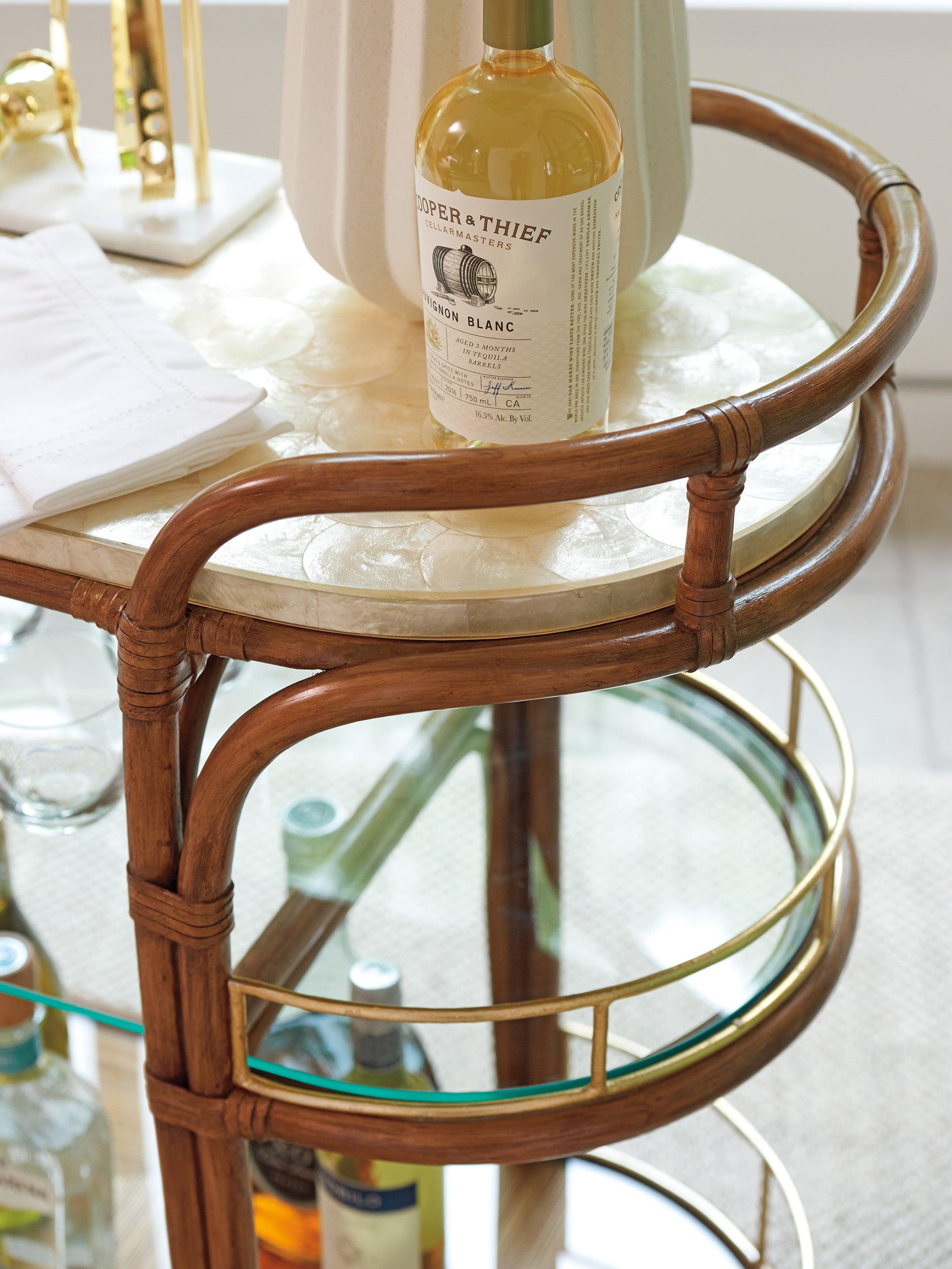 Palm Desert Toscana Rattan Mobile Bar Cart - Image 3