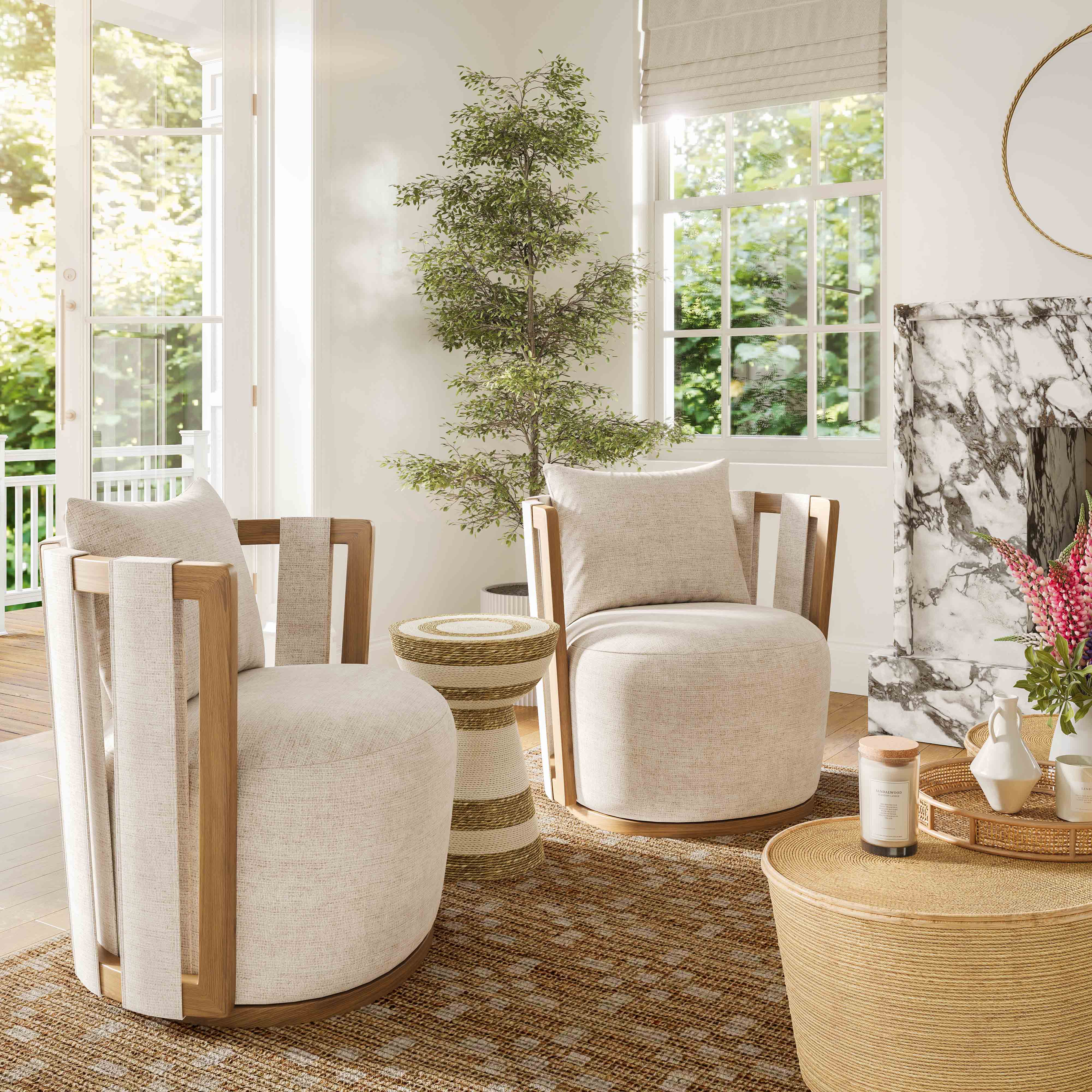 Paolo Textured Contract-Grade Weave Fabric Swivel Accent Chair - Image 2