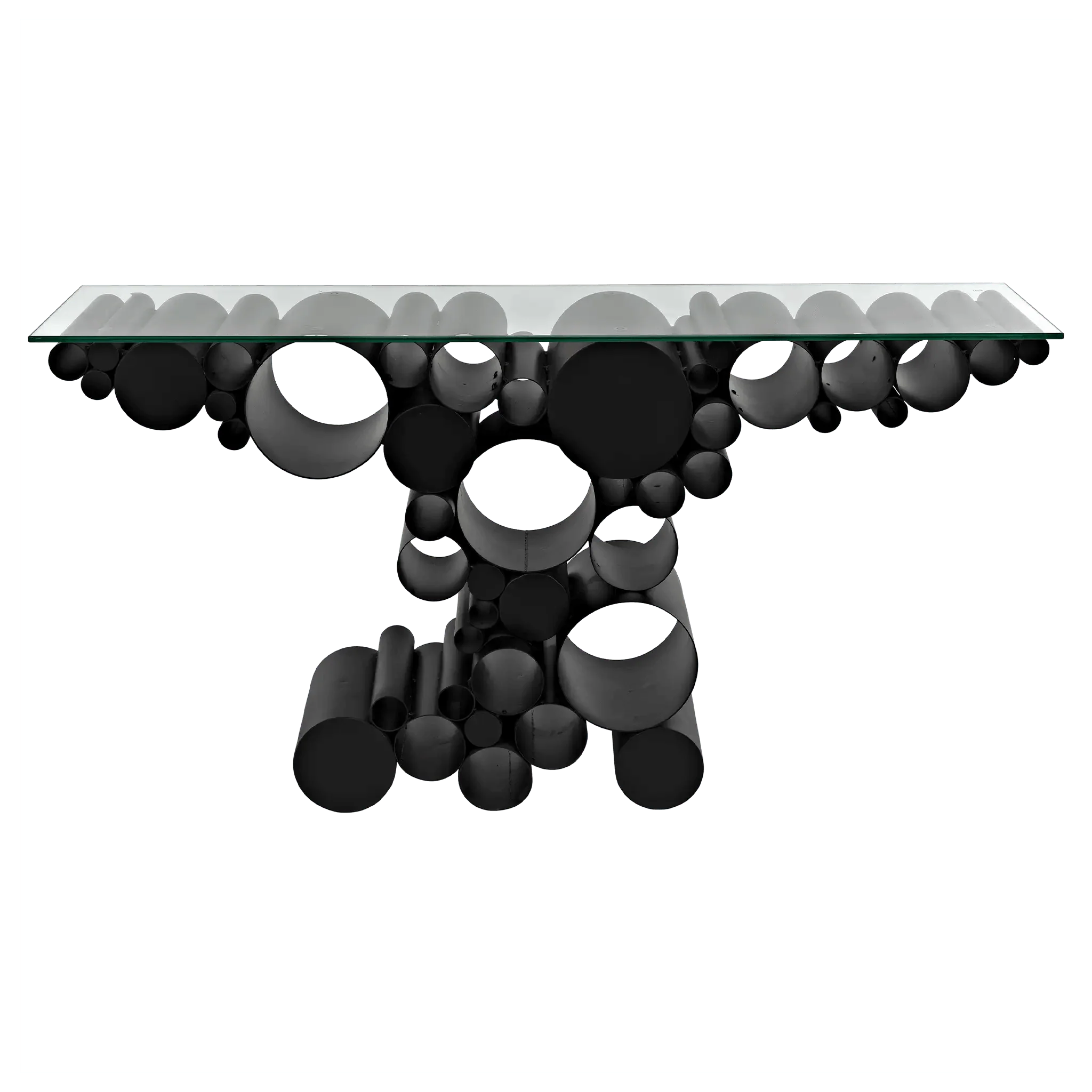 Paradox Console, Black Steel with Glass Top