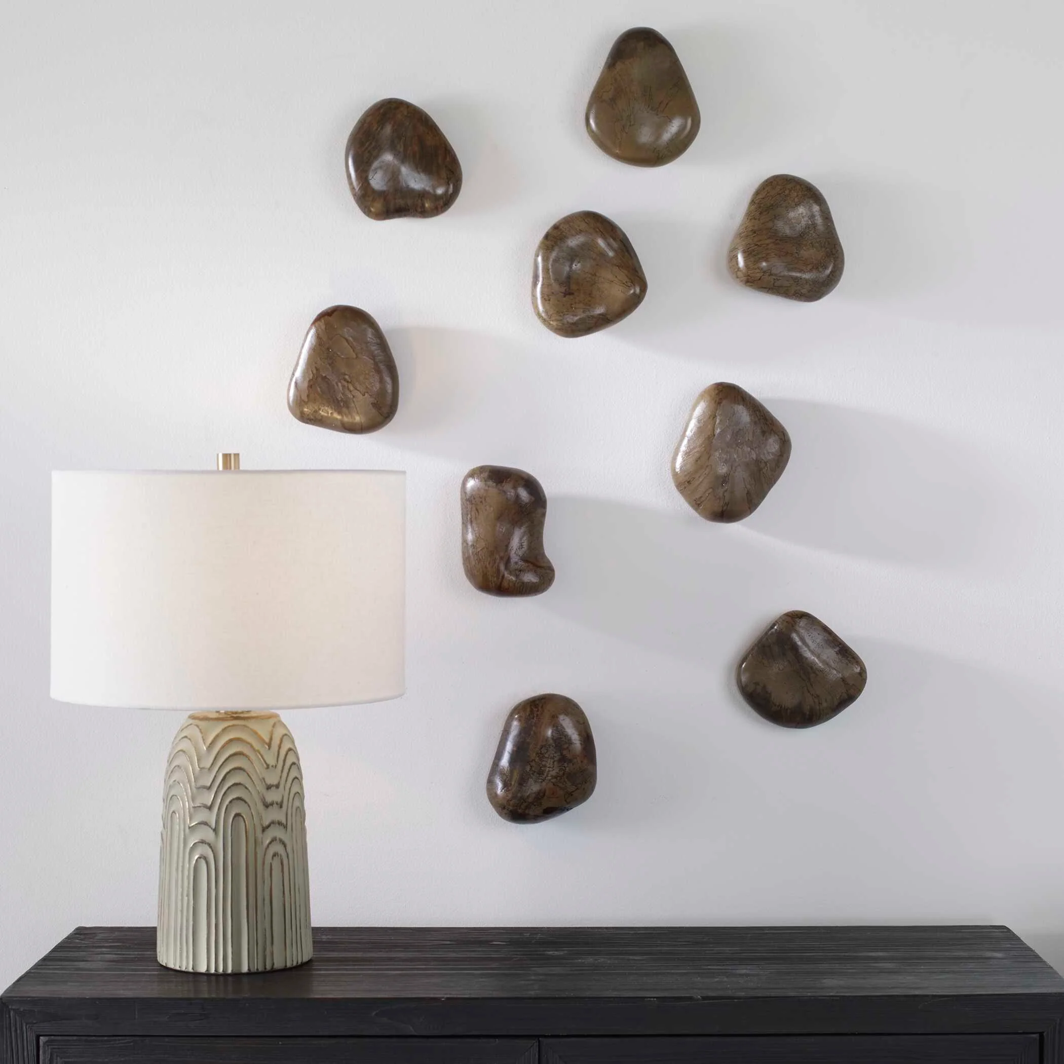 Pebbles Walnut Wood Wall Décor - Set of 9 - Image 2